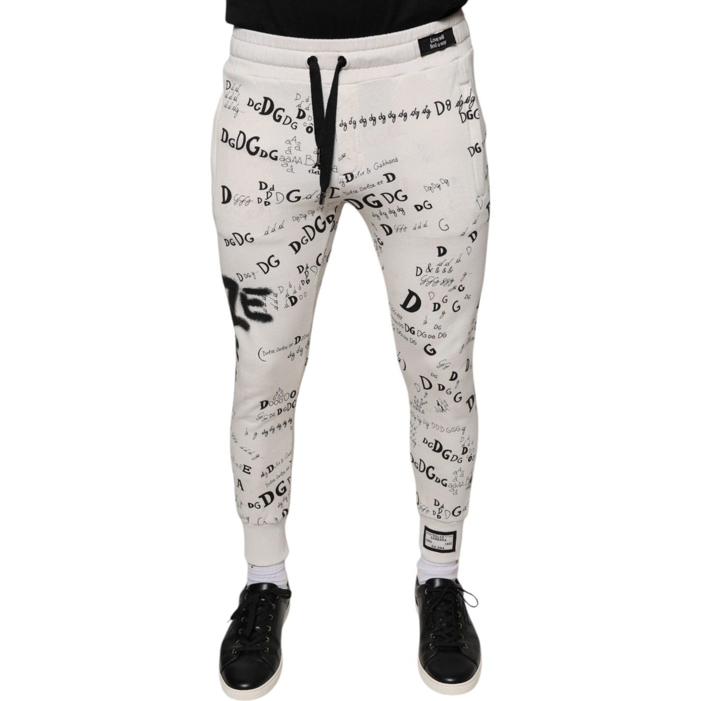 Dolce & Gabbana White Printed Cotton Jogger Sweatpants Pants Dolce & Gabbana Gray