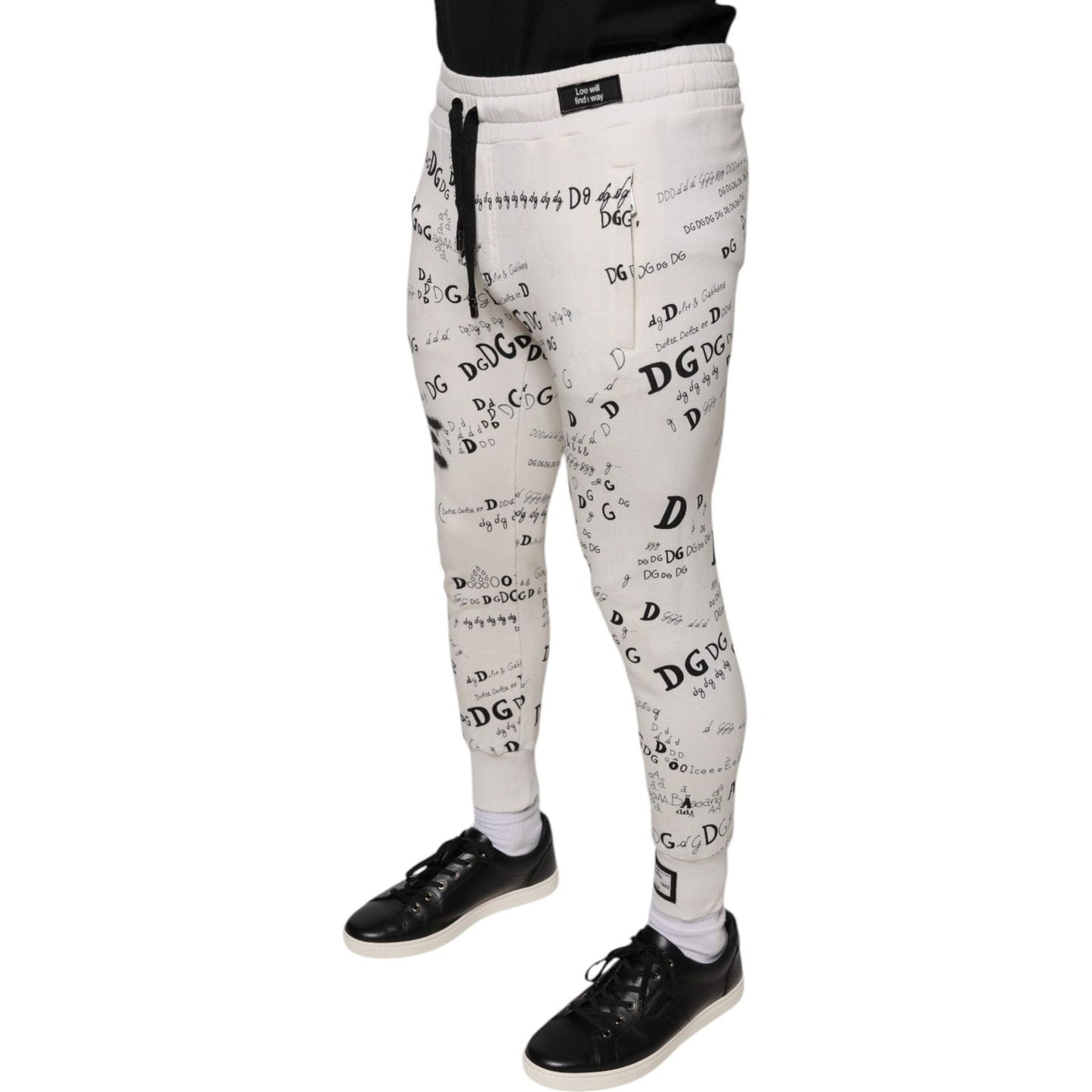 Dolce & Gabbana White Printed Cotton Jogger Sweatpants Pants Dolce & Gabbana Gray