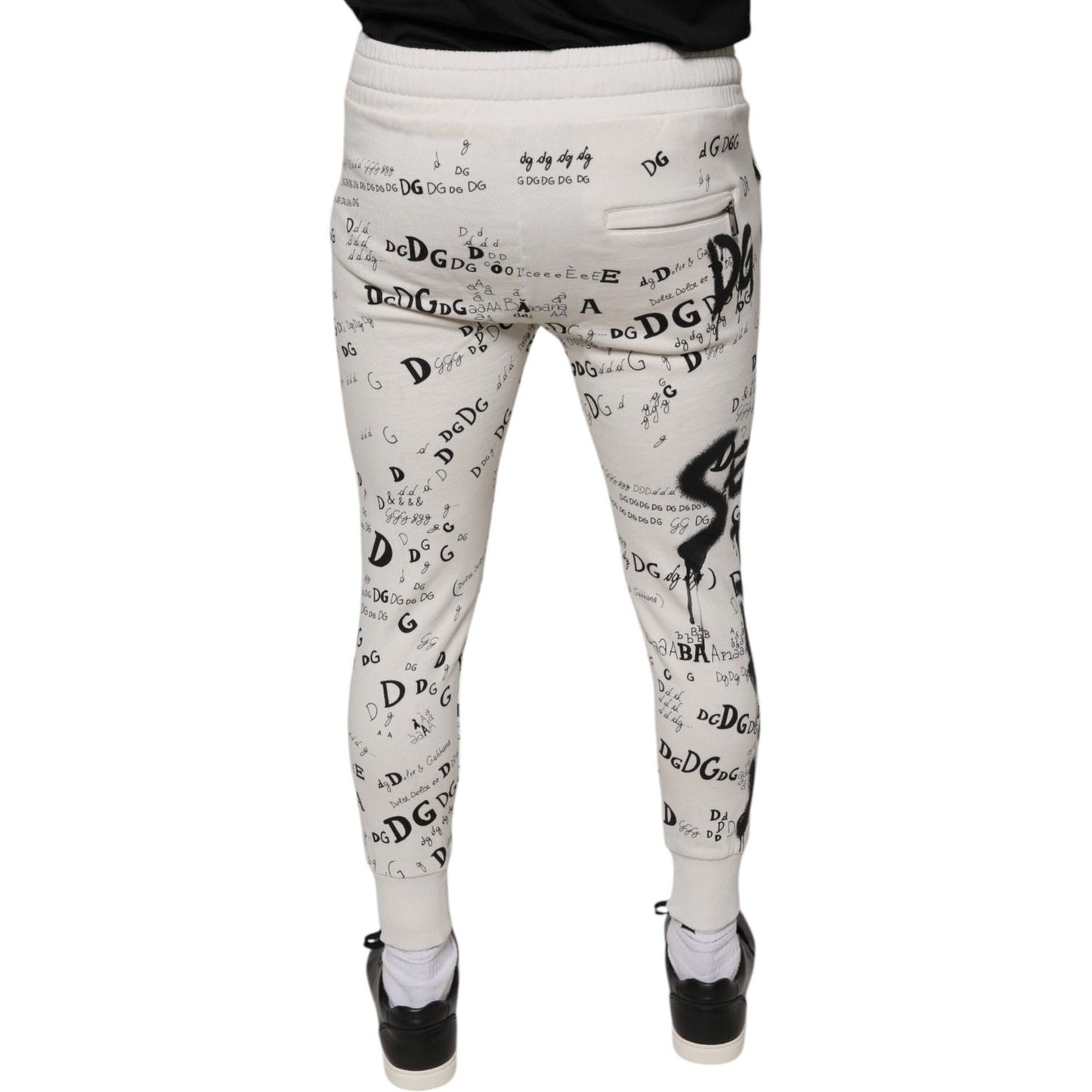 Dolce & Gabbana White Printed Cotton Jogger Sweatpants Pants Dolce & Gabbana Gray
