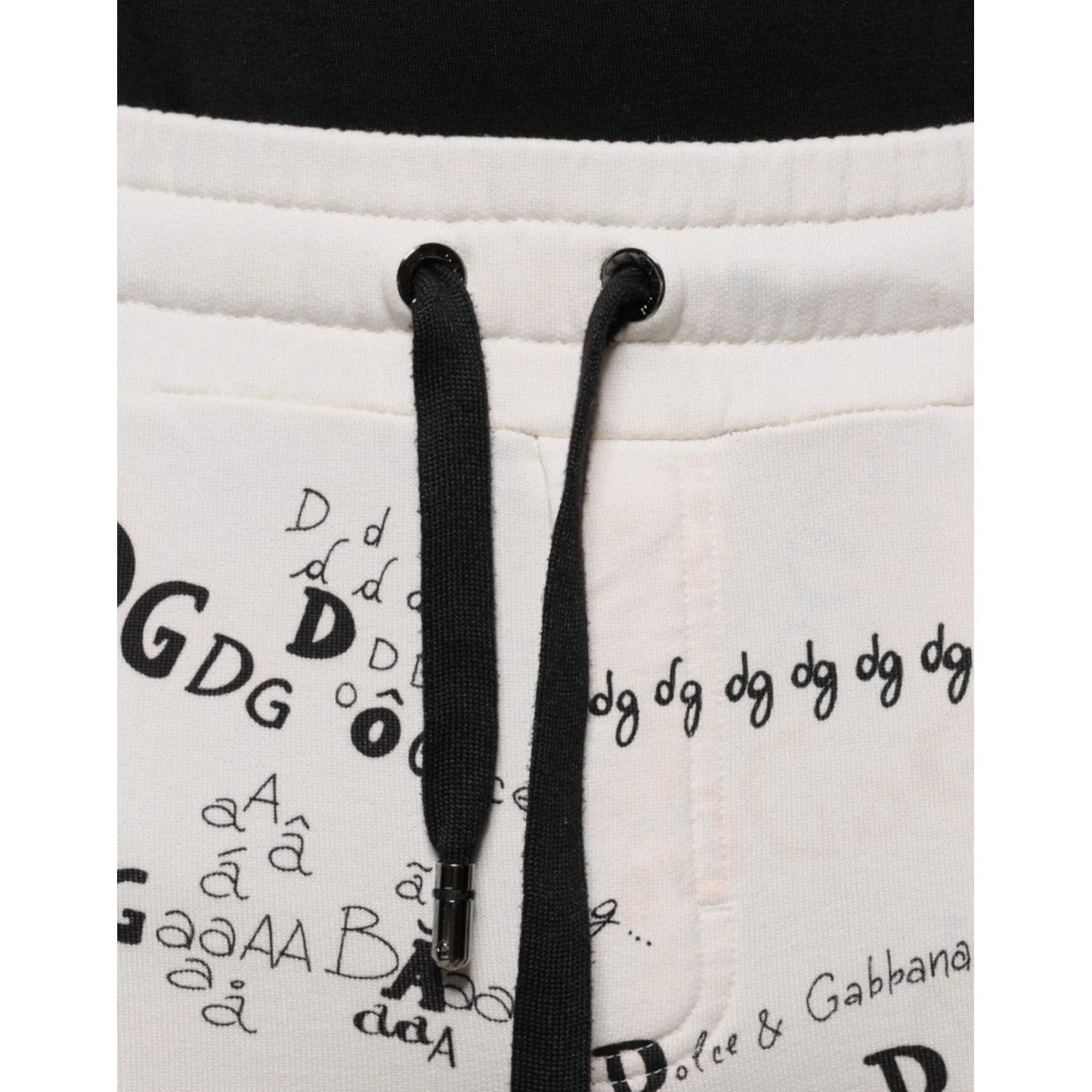 Dolce & Gabbana White Printed Cotton Jogger Sweatpants Pants Dolce & Gabbana Black