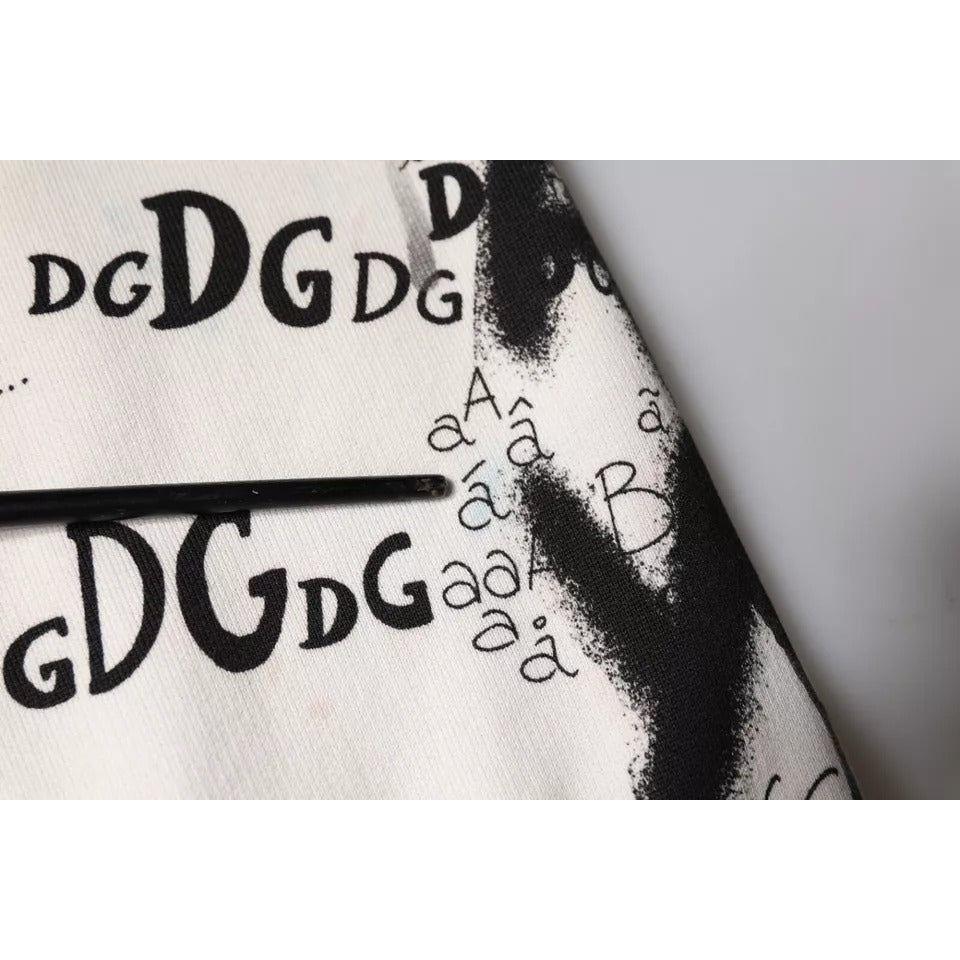 Dolce & Gabbana White Printed Cotton Jogger Sweatpants Pants Dolce & Gabbana Light Gray