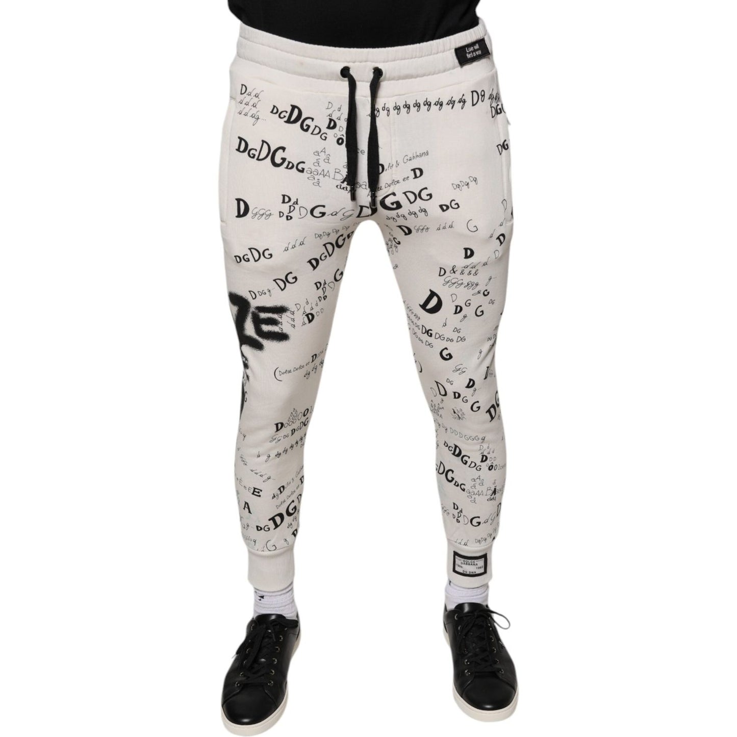 Dolce & Gabbana White Printed Cotton Jogger Sweatpants Pants Dolce & Gabbana Gray