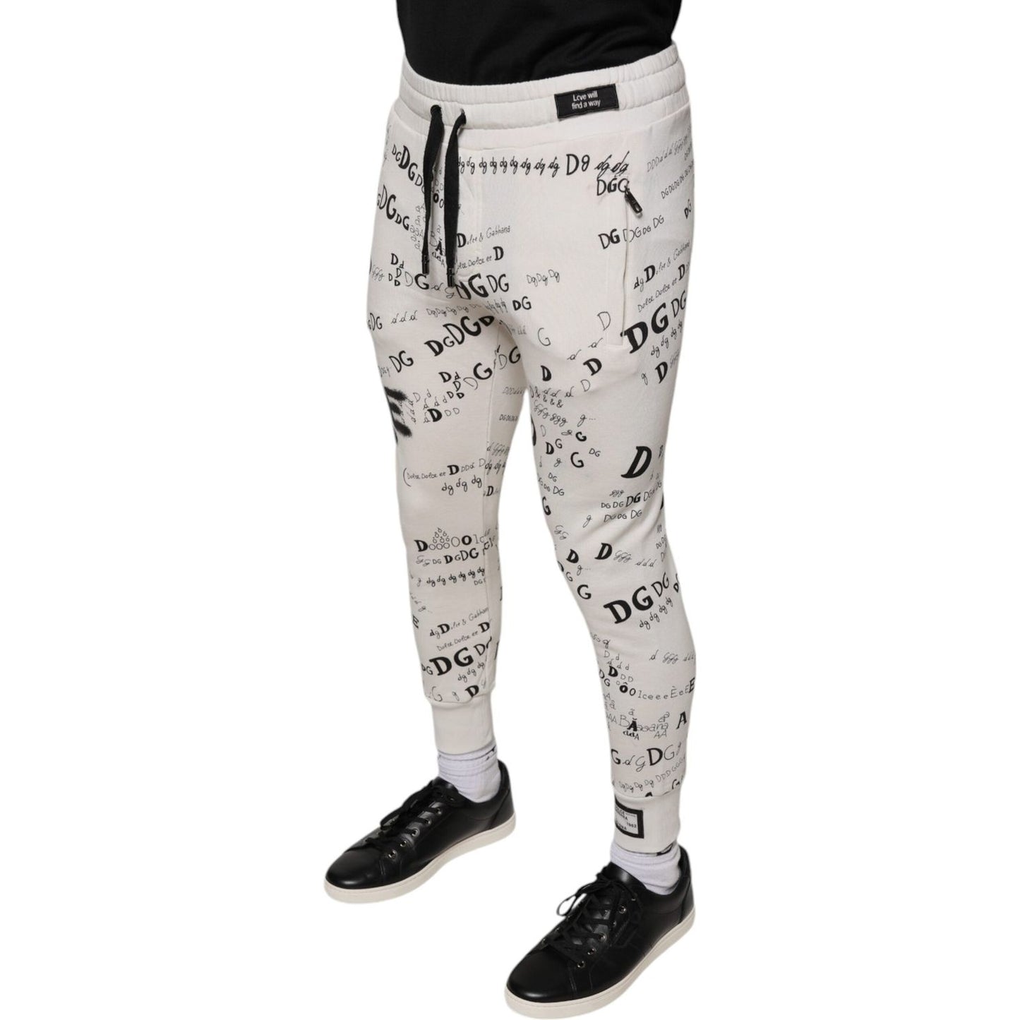 Dolce & Gabbana White Printed Cotton Jogger Sweatpants Pants Dolce & Gabbana Gray