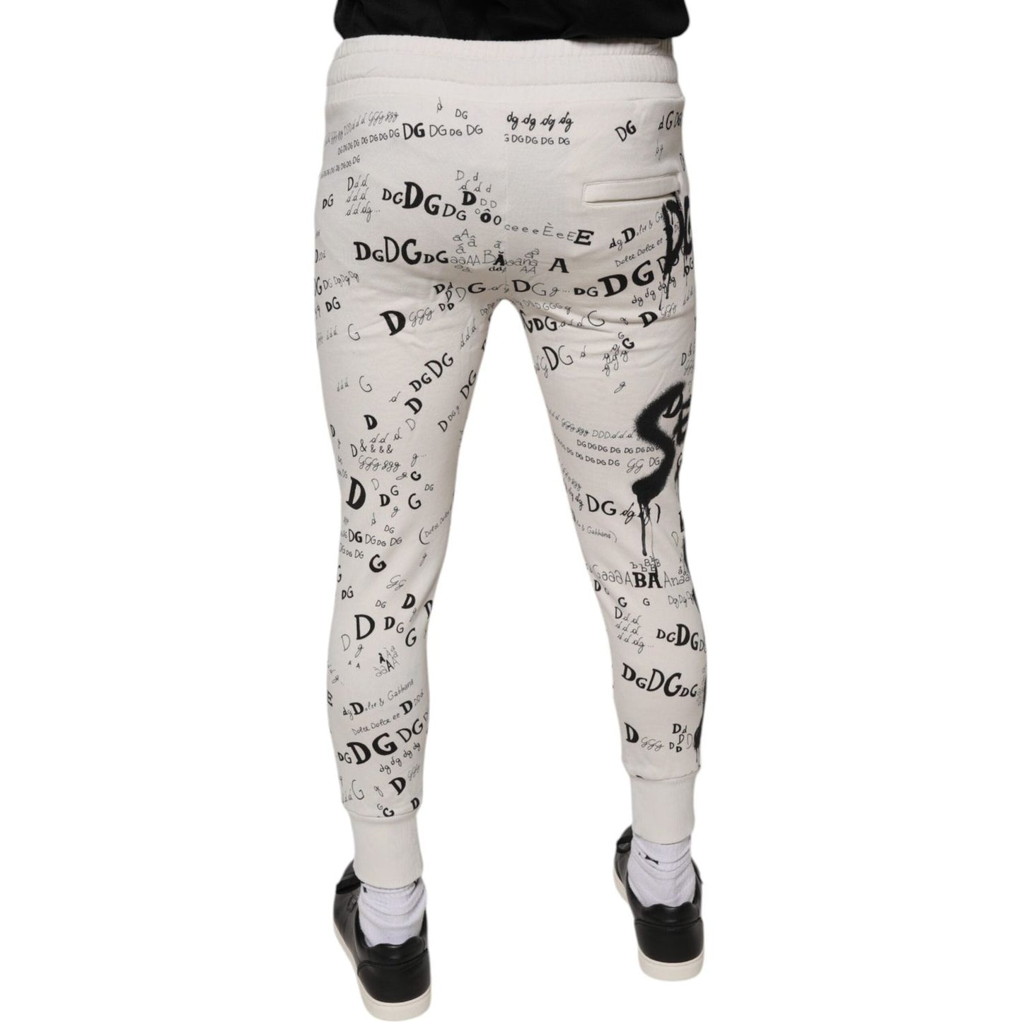 Dolce & Gabbana White Printed Cotton Jogger Sweatpants Pants Dolce & Gabbana Gray