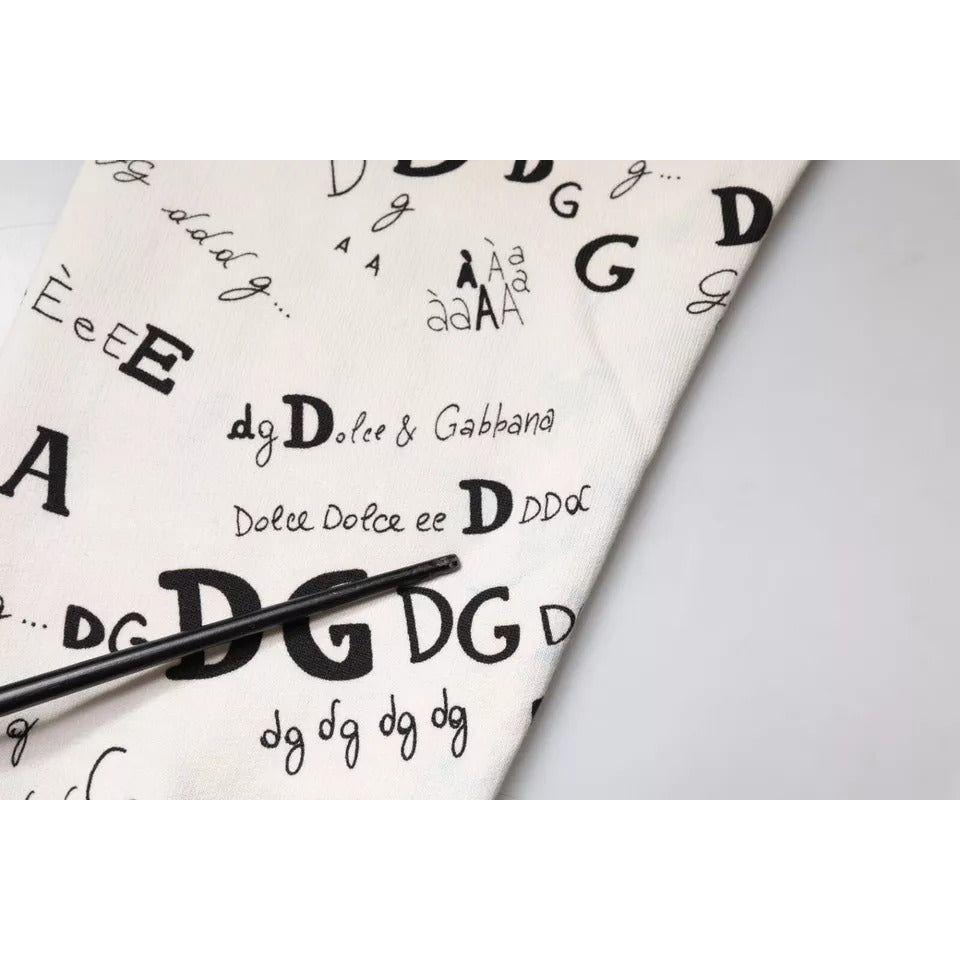 Dolce & Gabbana White Printed Cotton Jogger Sweatpants Pants Dolce & Gabbana Light Gray