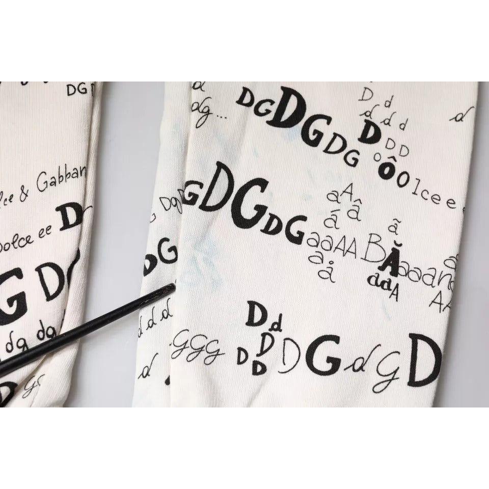Dolce & Gabbana White Printed Cotton Jogger Sweatpants Pants Dolce & Gabbana Light Gray