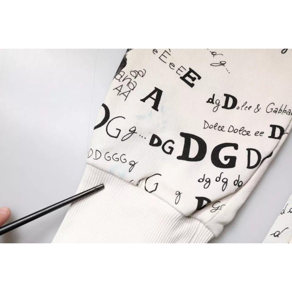 Dolce & Gabbana White Printed Cotton Jogger Sweatpants Pants Dolce & Gabbana Antique White