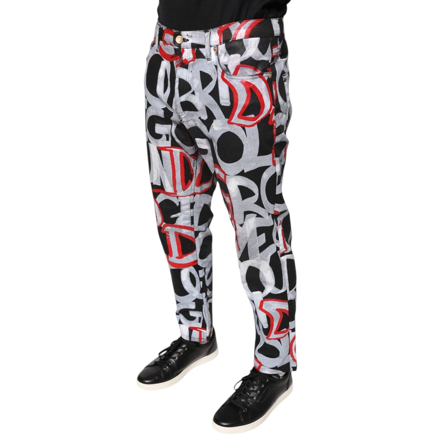Dolce & Gabbana Multicolor Cotton Monogram Skinny Denim Jeans Dolce & Gabbana Black