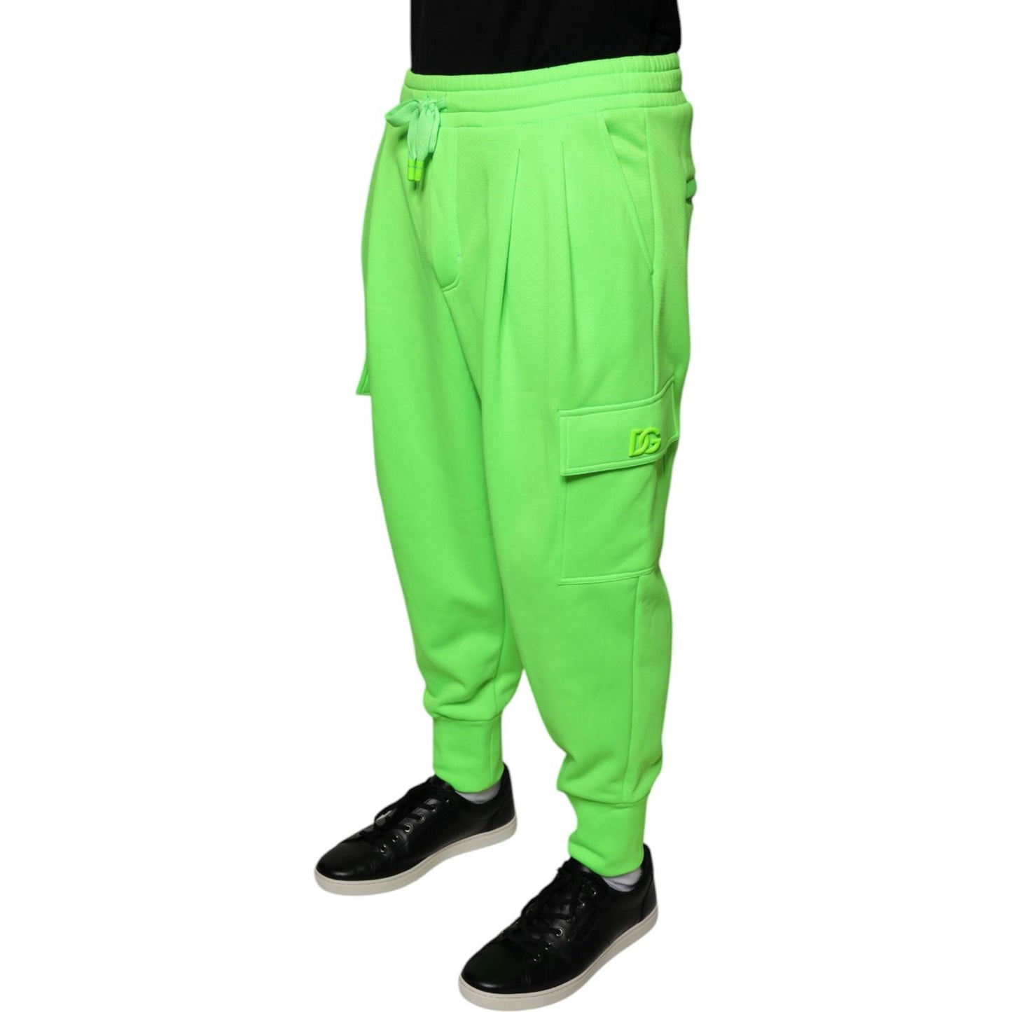 Dolce & Gabbana Neon Green Polyester Cargo Jogger Sweatpants Pants Dolce & Gabbana Light Green