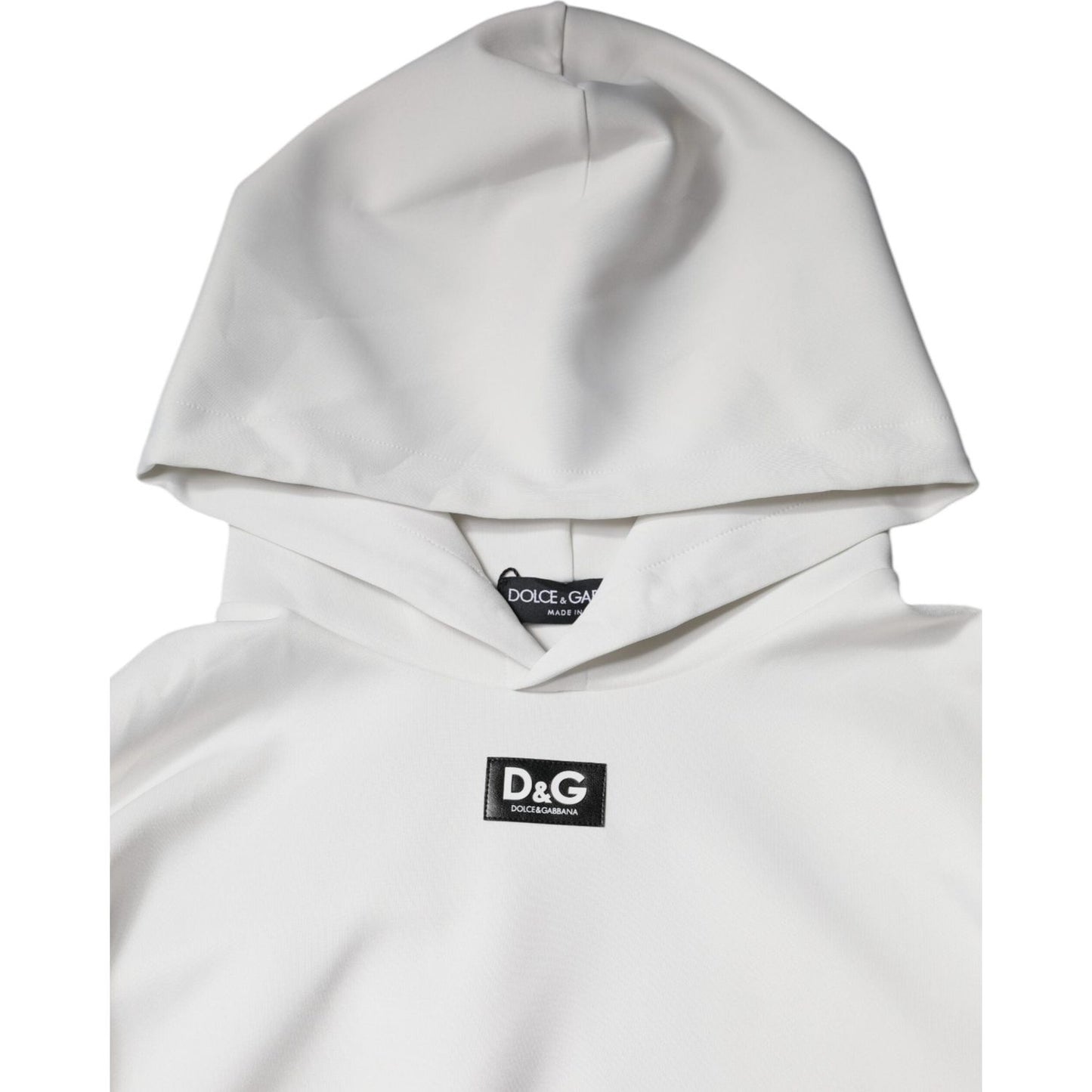 Dolce & Gabbana White D&G Logo Hooded Men Sweatshirt Sweater Dolce & Gabbana Light Gray