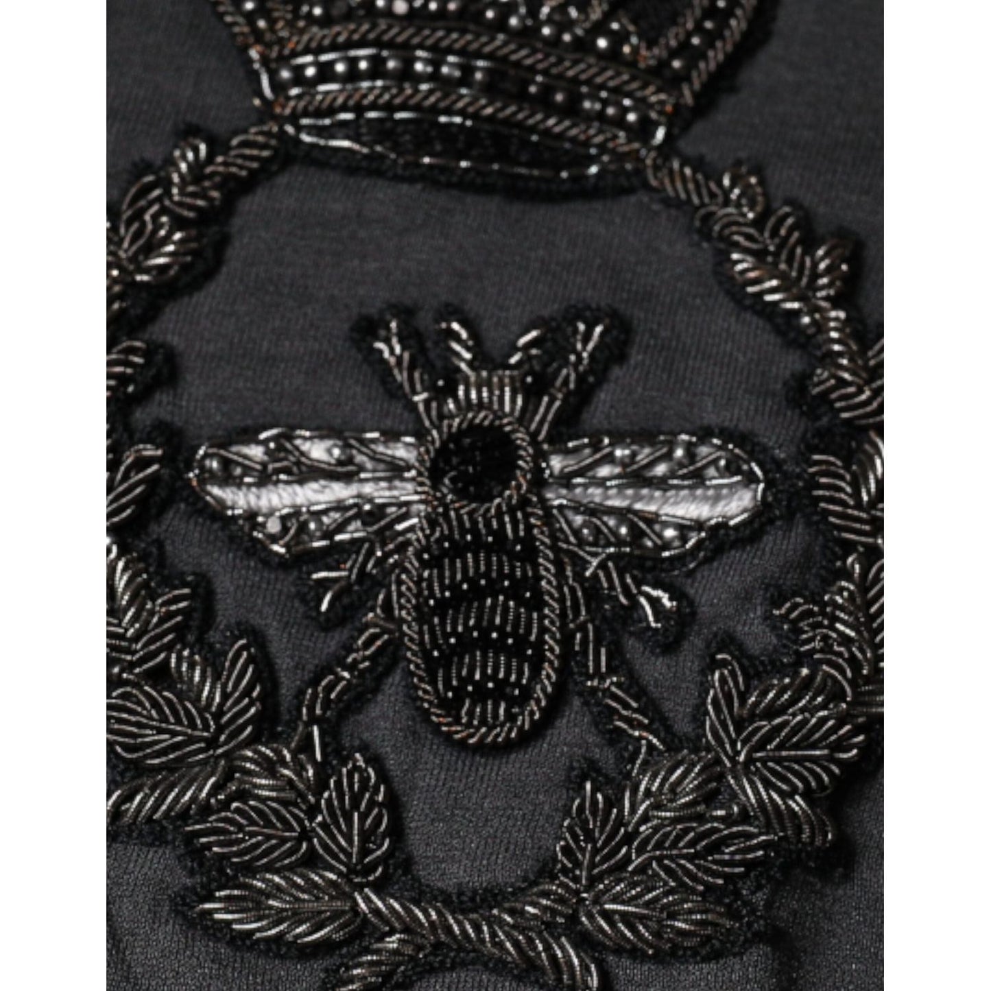 Dolce & Gabbana Gray Crown Bee Embroidery Pullover Sweater Dolce & Gabbana Black