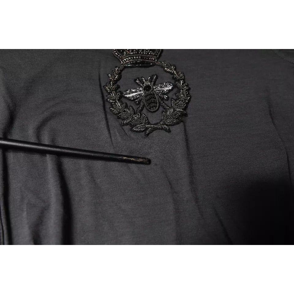 Dolce & Gabbana Gray Crown Bee Embroidery Pullover Sweater Dolce & Gabbana Dark Slate Gray