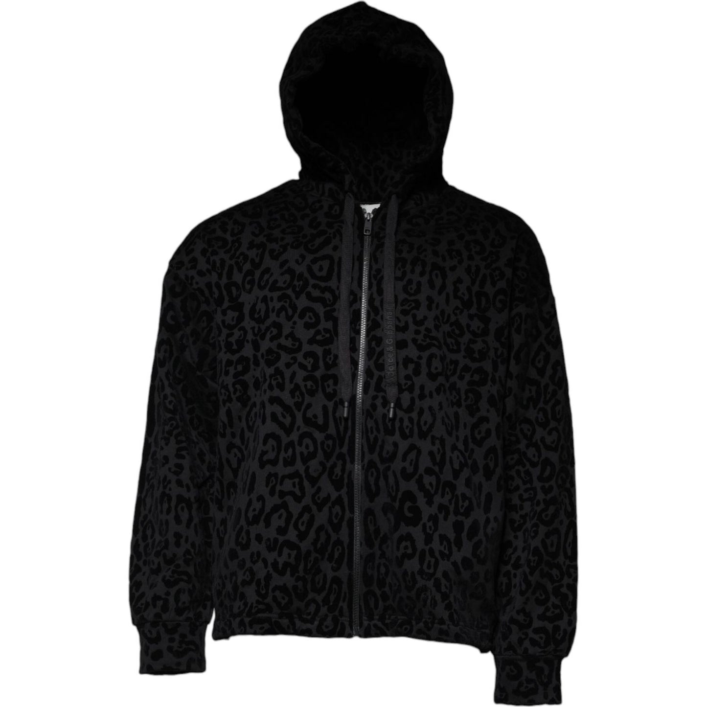 Dolce & Gabbana Black Leopard Cotton Hooded Full Zip Sweater Dolce & Gabbana Black