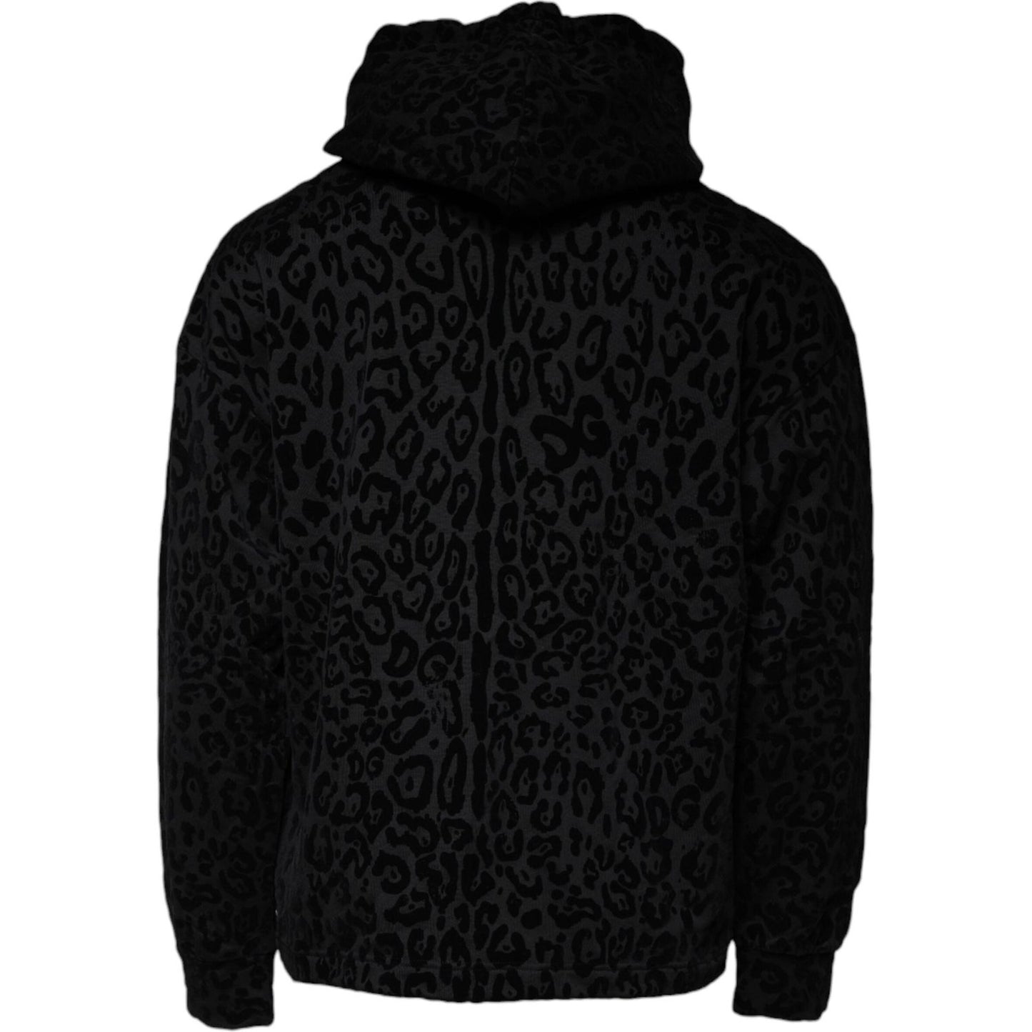 Dolce & Gabbana Black Leopard Cotton Hooded Full Zip Sweater Dolce & Gabbana Black