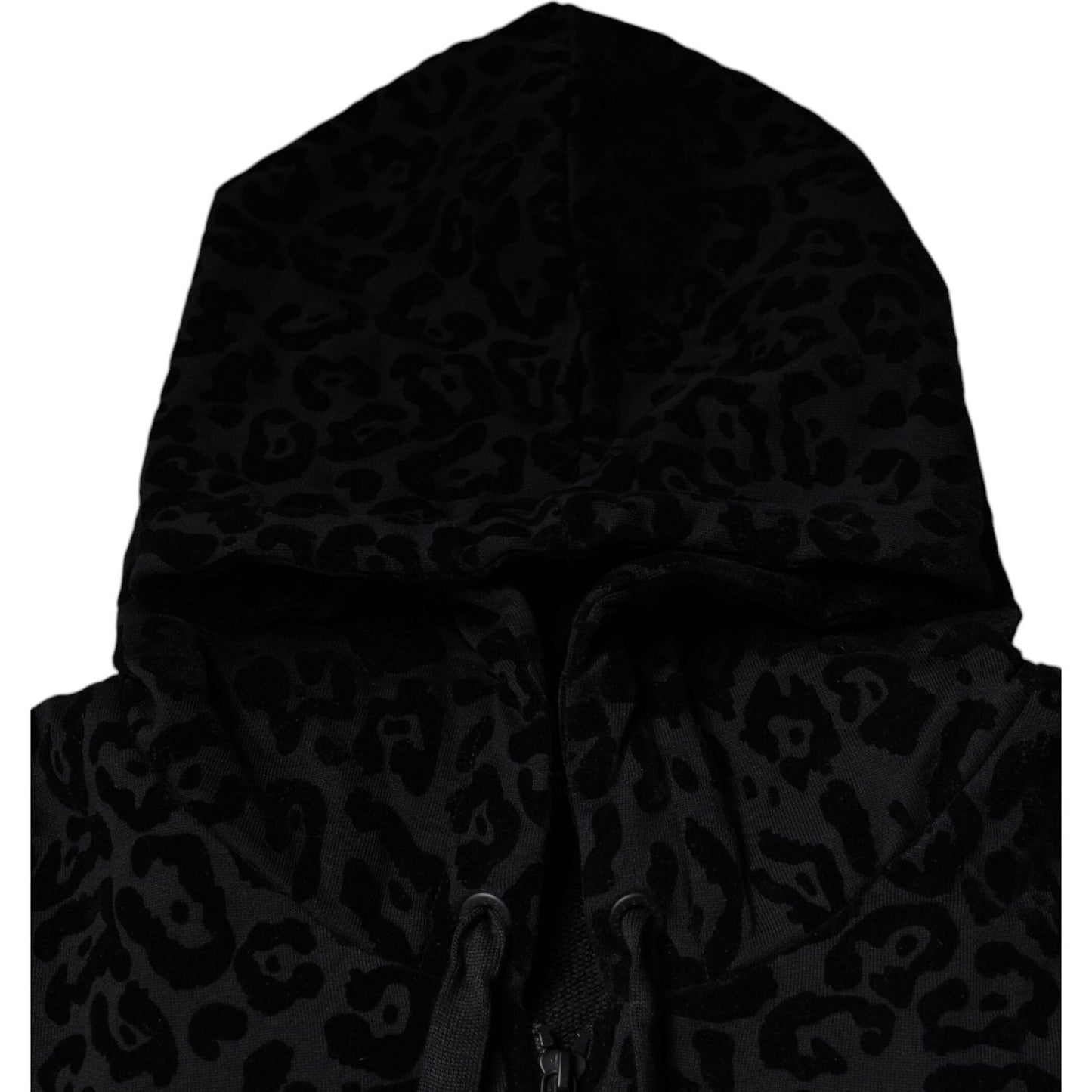 Dolce & Gabbana Black Leopard Cotton Hooded Full Zip Sweater Dolce & Gabbana Black