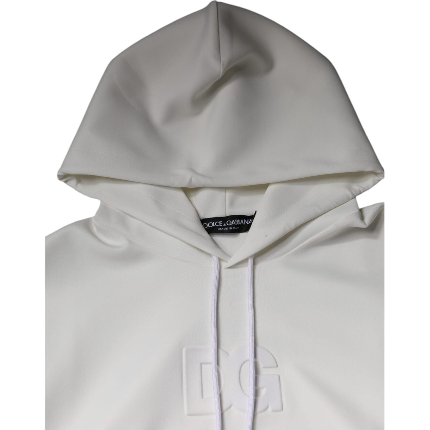Dolce & Gabbana White DG Logo Hooded Men Sweatshirt Sweater Dolce & Gabbana Gray