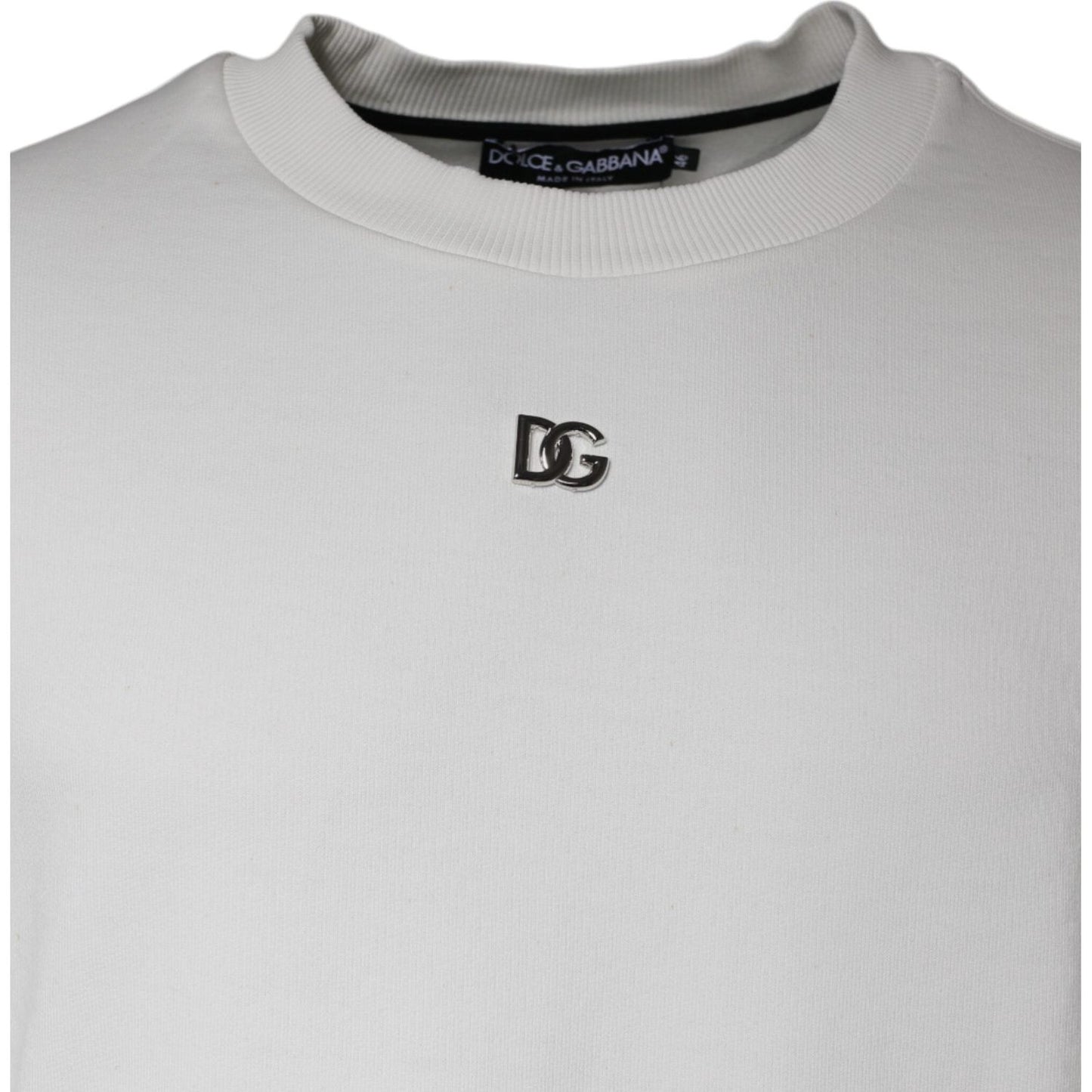 Dolce & Gabbana White Logo Cotton Crew Neck Pullover Sweater Dolce & Gabbana Gray