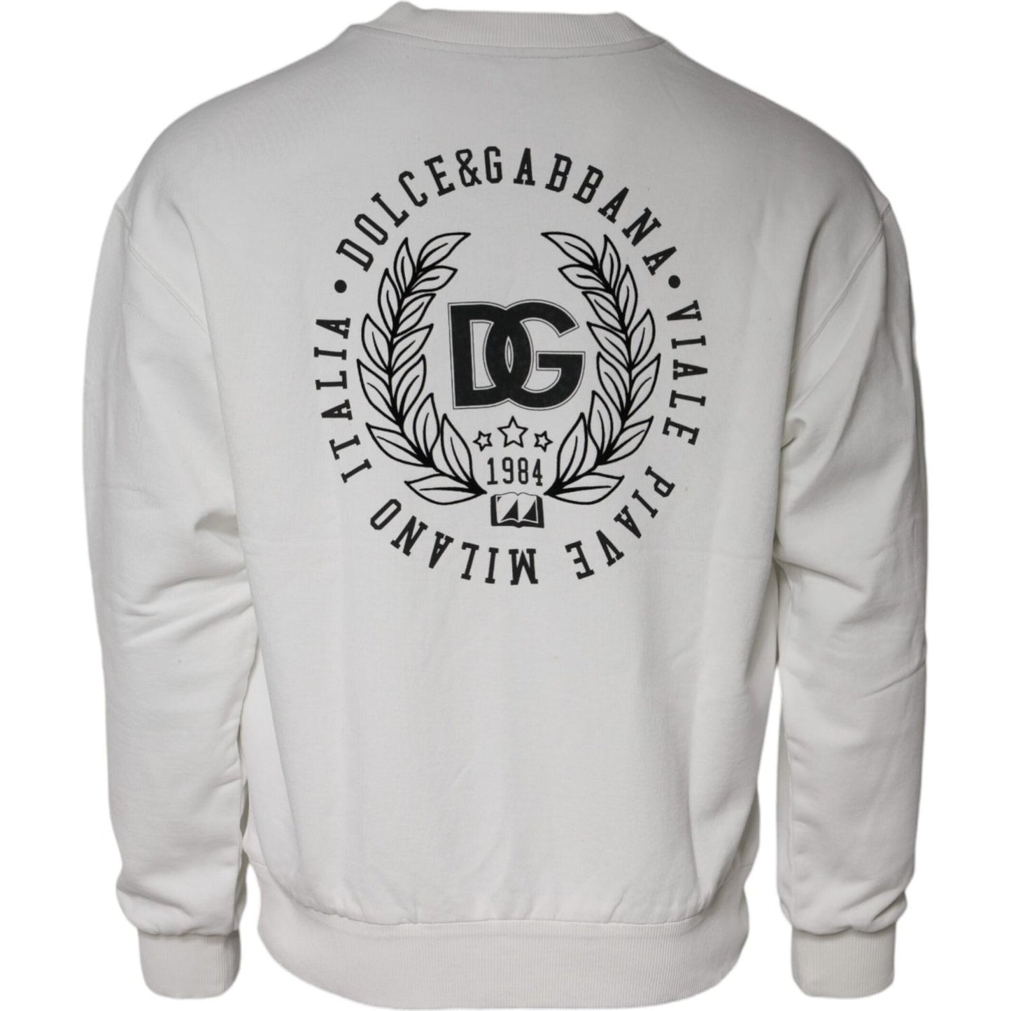 Dolce & Gabbana White Logo Cotton Crew Neck Pullover Sweater Dolce & Gabbana Gray