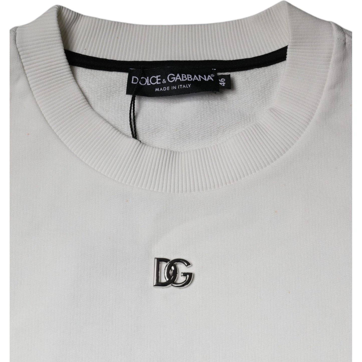 Dolce & Gabbana White Logo Cotton Crew Neck Pullover Sweater Dolce & Gabbana Gray