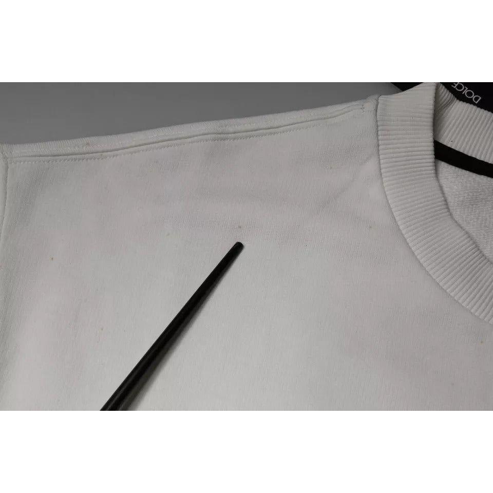 Dolce & Gabbana White Logo Cotton Crew Neck Pullover Sweater Dolce & Gabbana Dark Gray