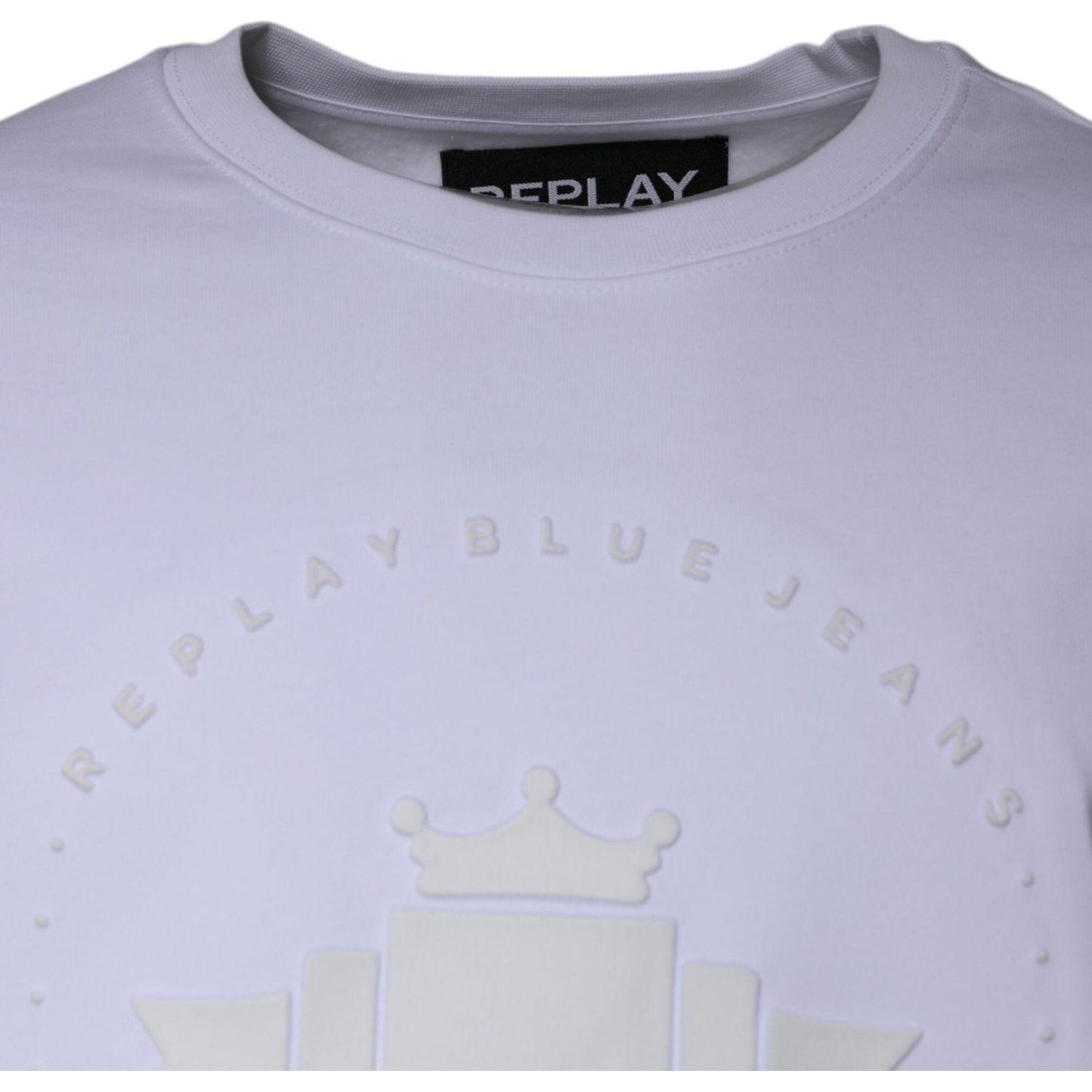 Replay White Embossed Logo Crew Neck Men Sweatshirt Sweater Replay Gray
