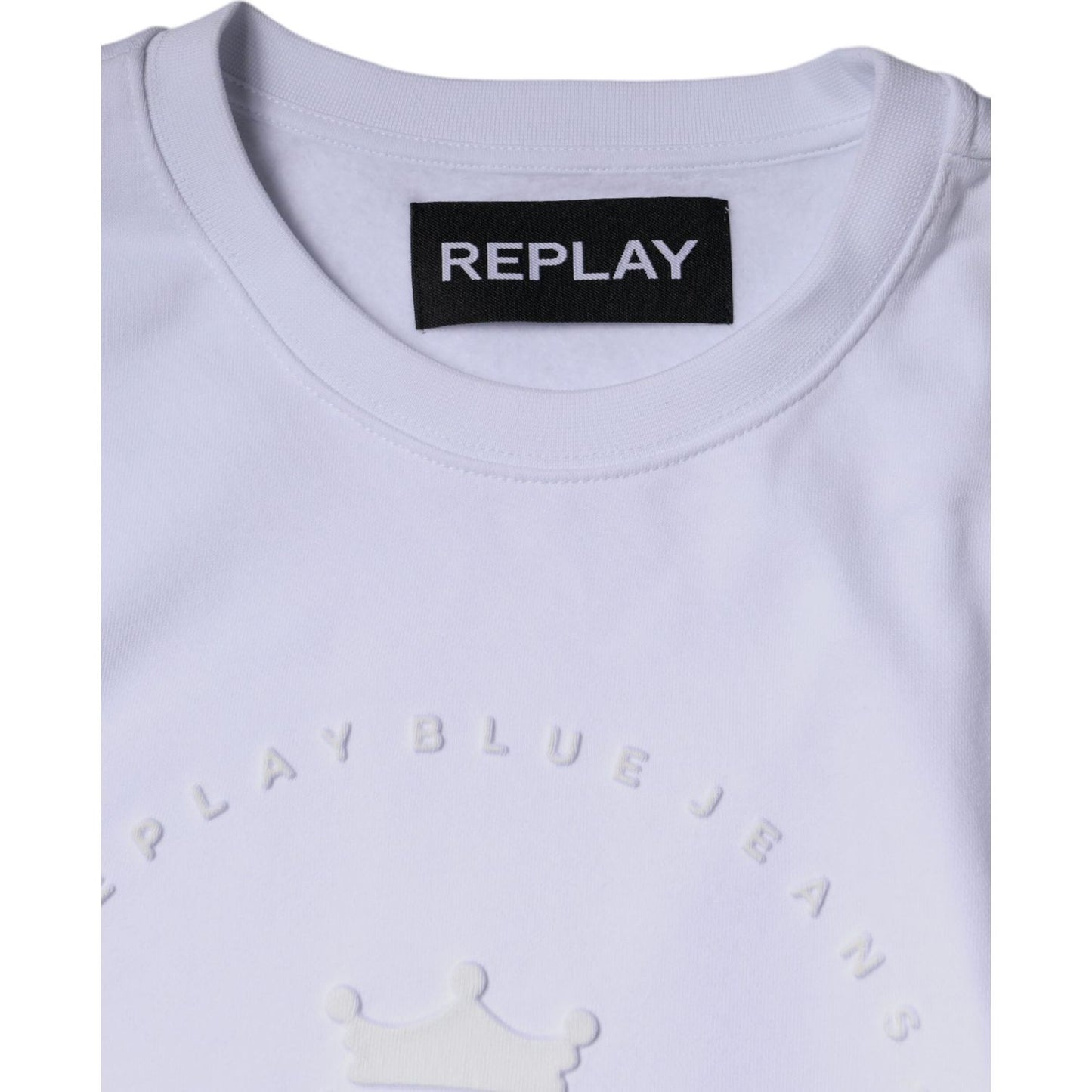Replay White Embossed Logo Crew Neck Men Sweatshirt Sweater Replay Light Gray