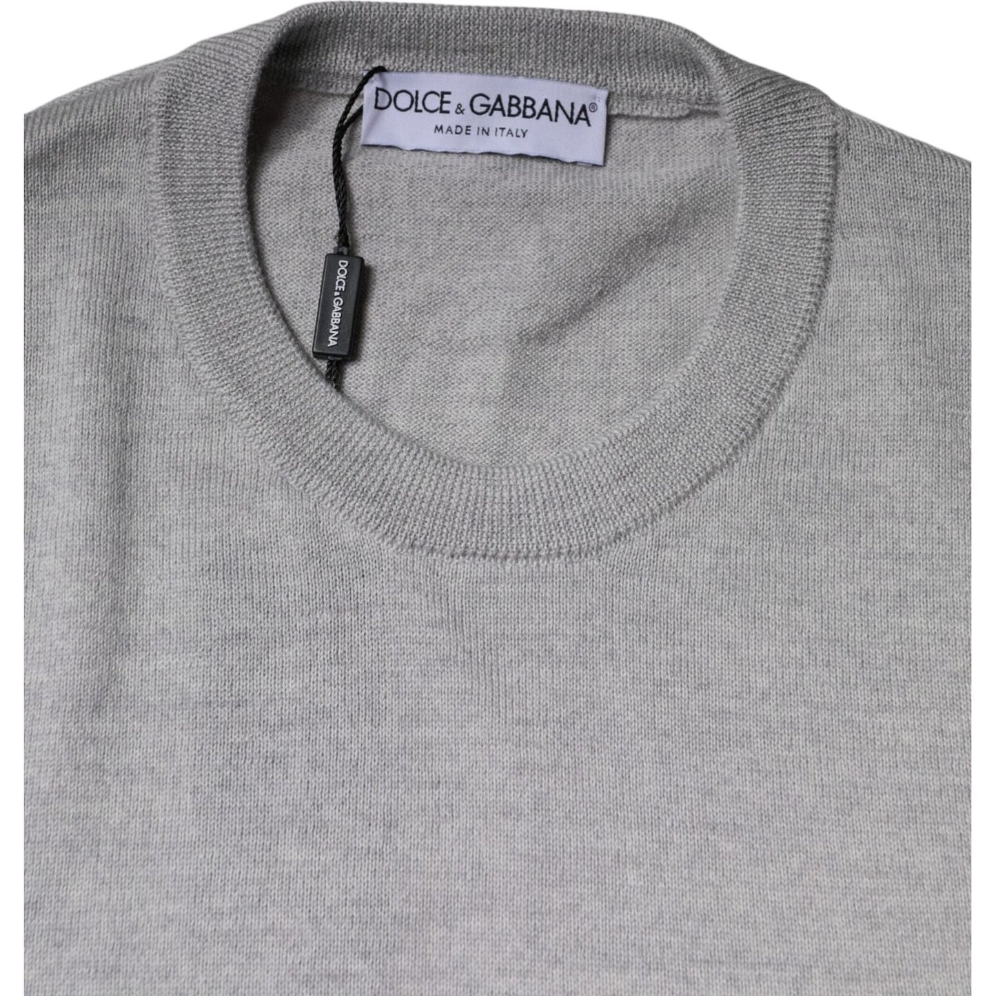 Dolce & Gabbana Light Gray Wool Crew Neck Pullover Sweater Dolce & Gabbana Dark Gray