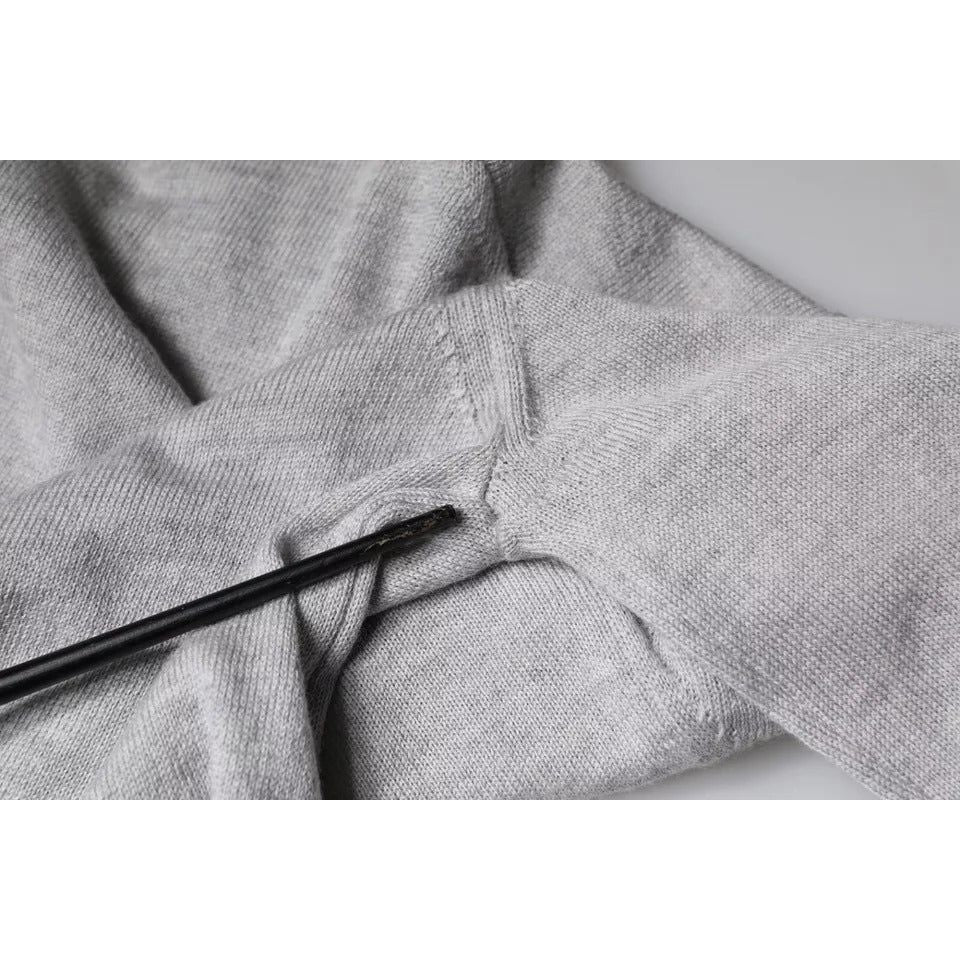 Dolce & Gabbana Light Gray Wool Crew Neck Pullover Sweater Dolce & Gabbana Dark Gray