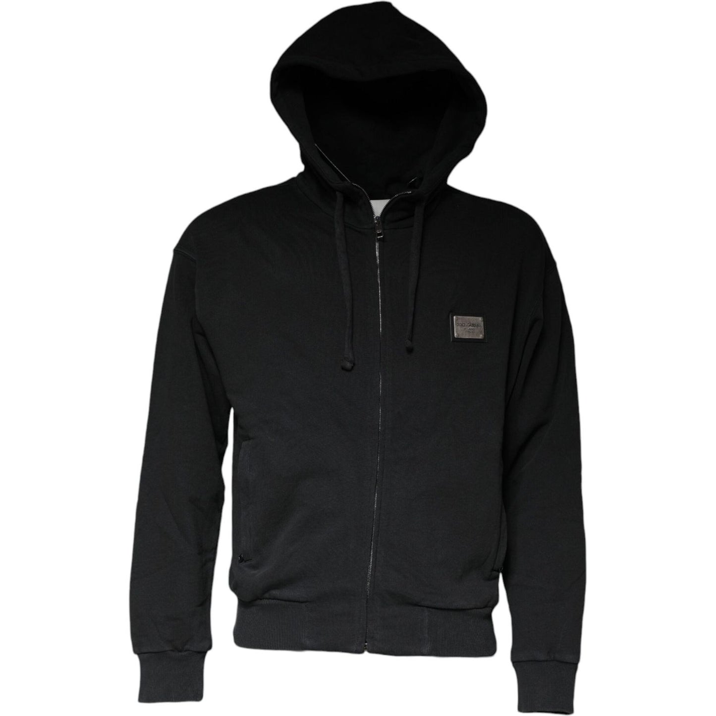 Dolce & Gabbana Black Logo Plaque Hooded Full Zip Sweater Dolce & Gabbana Black