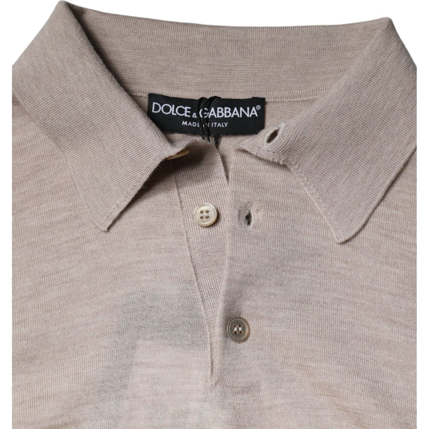 Dolce & Gabbana Beige Cashmere Knit Collared Pullover Sweater Dolce & Gabbana Dark Gray