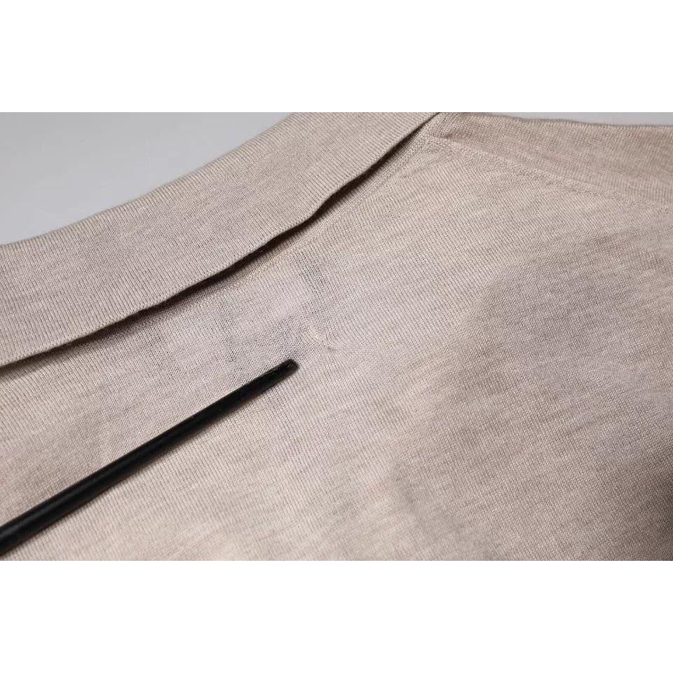 Dolce & Gabbana Beige Cashmere Knit Collared Pullover Sweater Dolce & Gabbana Dark Gray