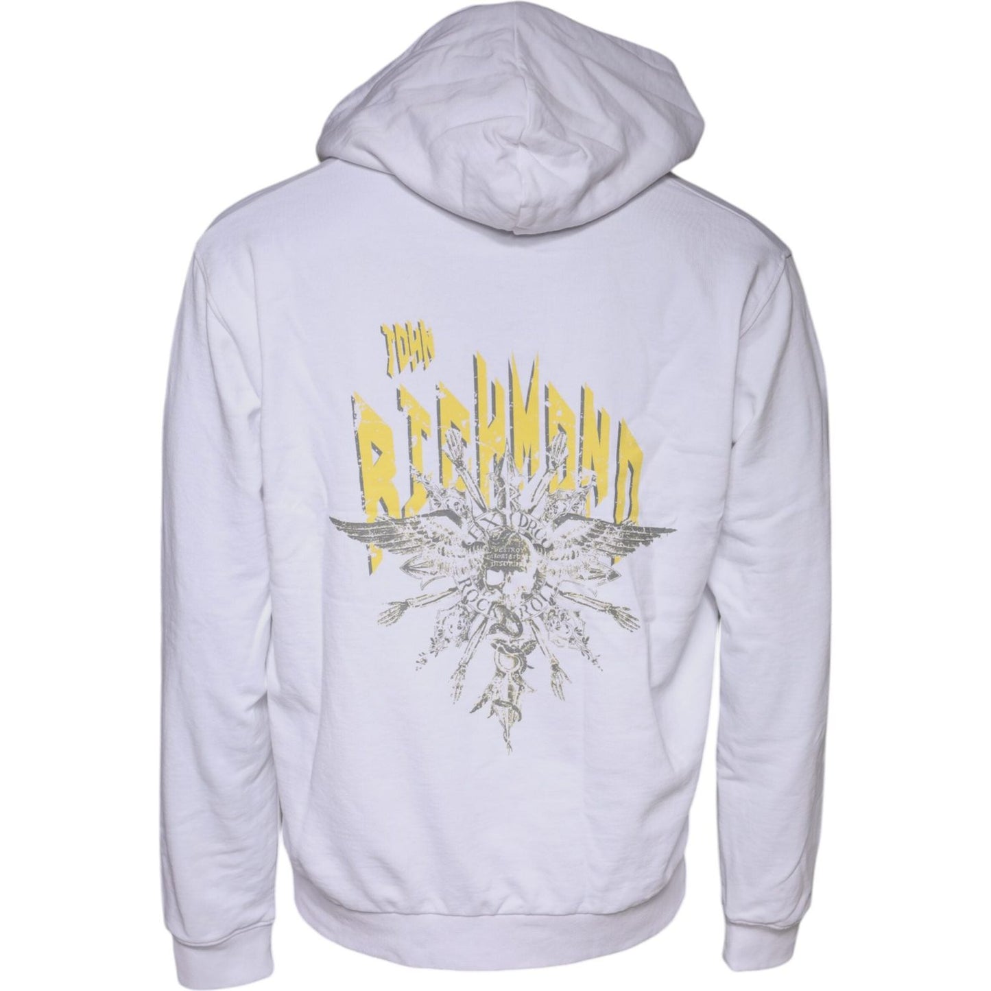 John Richmond White Logo Cotton Hooded Sweatshirt Sweater John Richmond Light Gray
