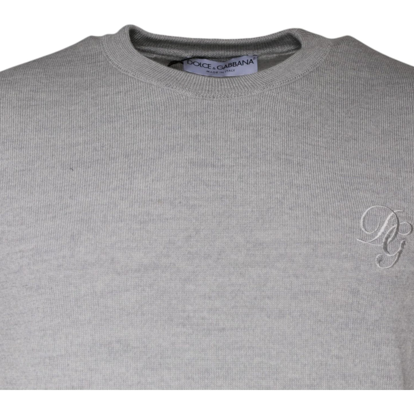 Dolce & Gabbana Light Gray Wool Crew Neck Pullover Sweater Dolce & Gabbana Dark Gray