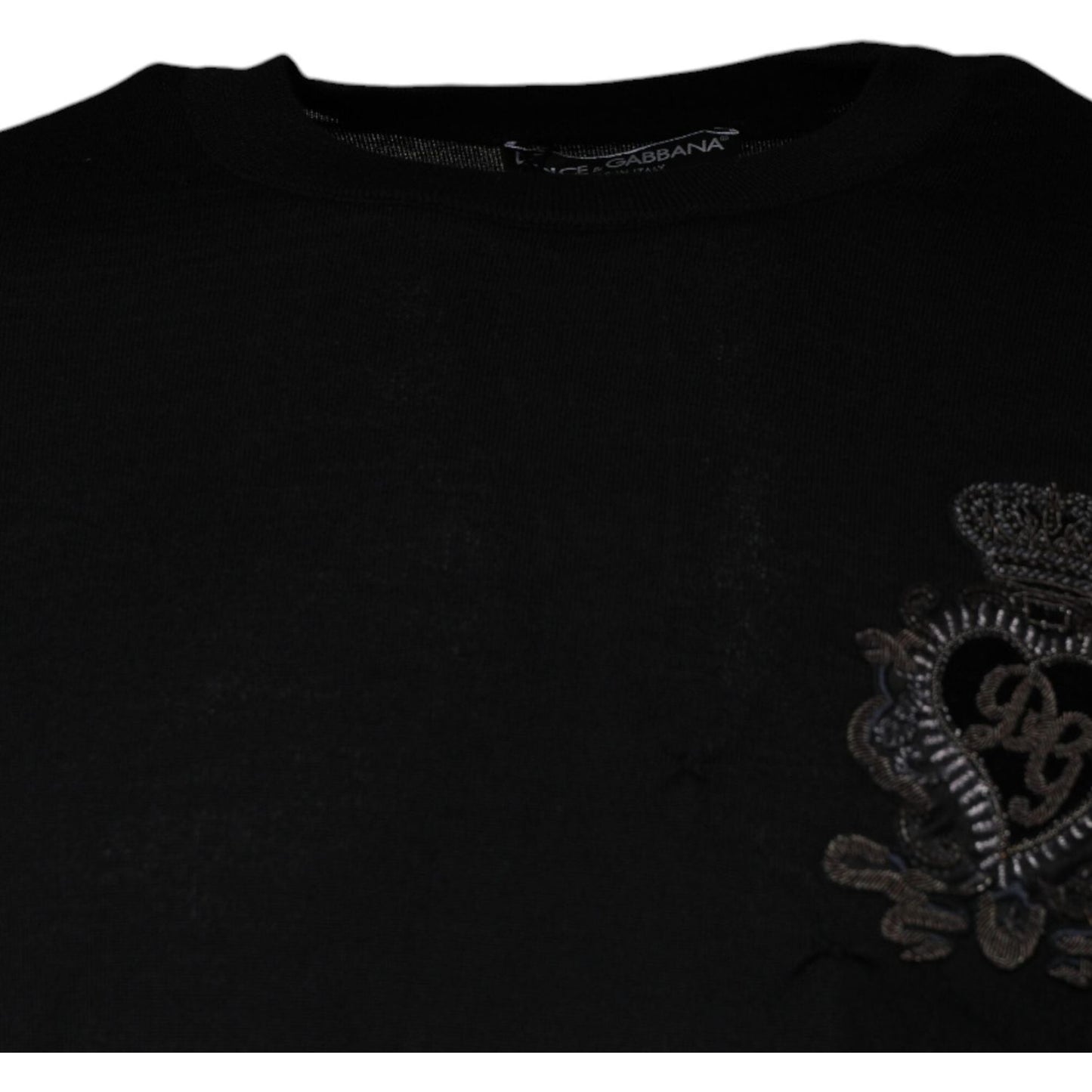 Dolce & Gabbana Black Crown Heart Crew Neck Pullover Sweater Dolce & Gabbana Black