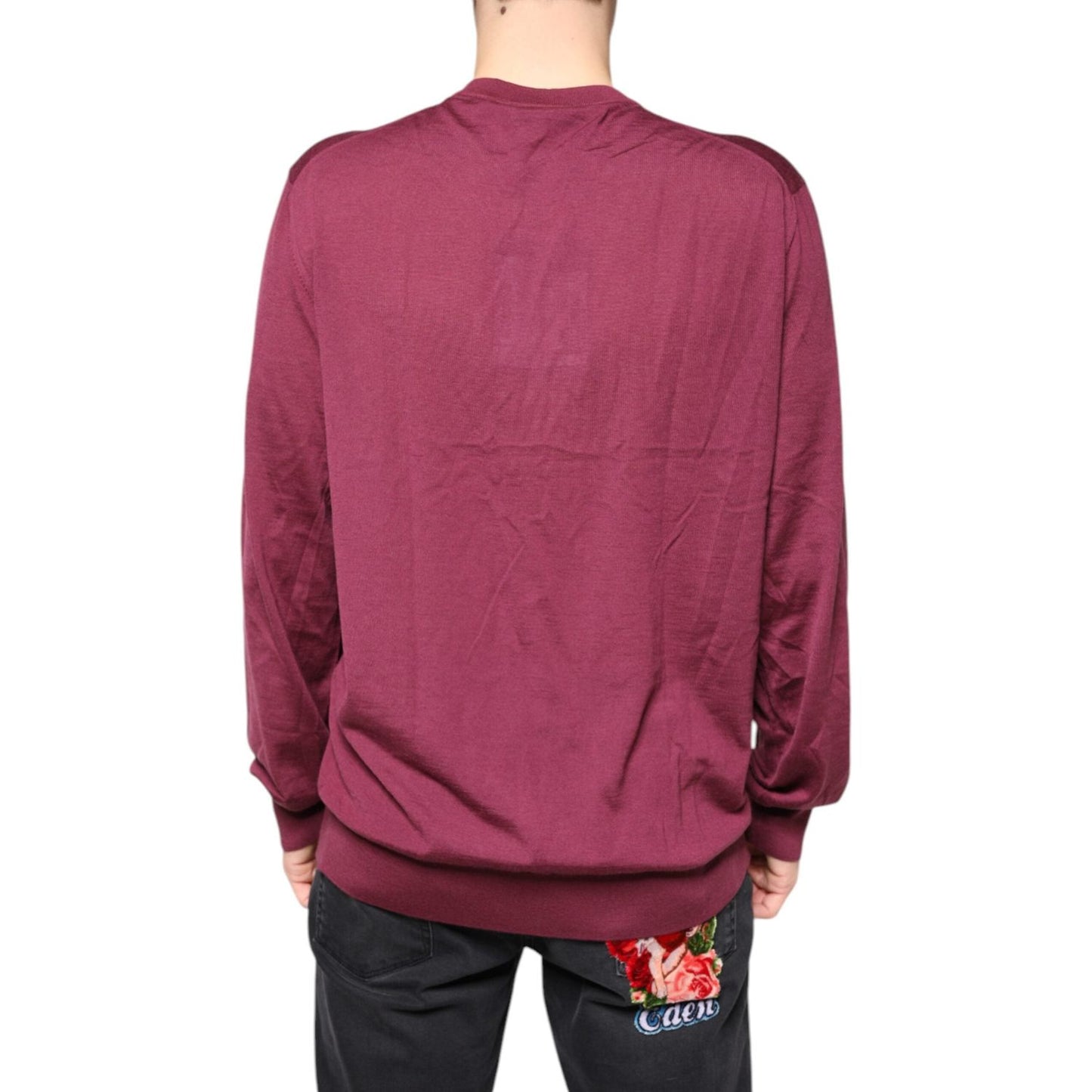 Dolce & Gabbana Maroon Cashmere V-neck Men Pullover Sweater Dolce & Gabbana Maroon