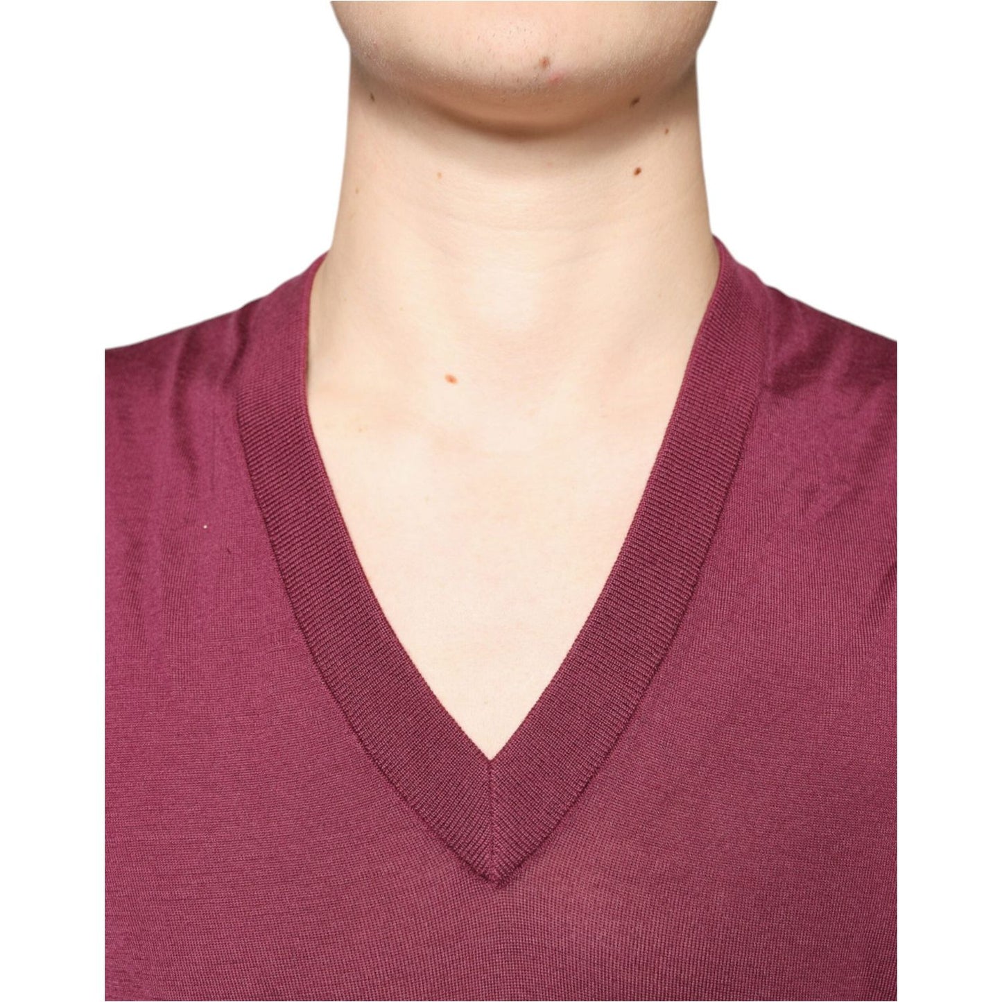 Dolce & Gabbana Maroon Cashmere V-neck Men Pullover Sweater Dolce & Gabbana Maroon