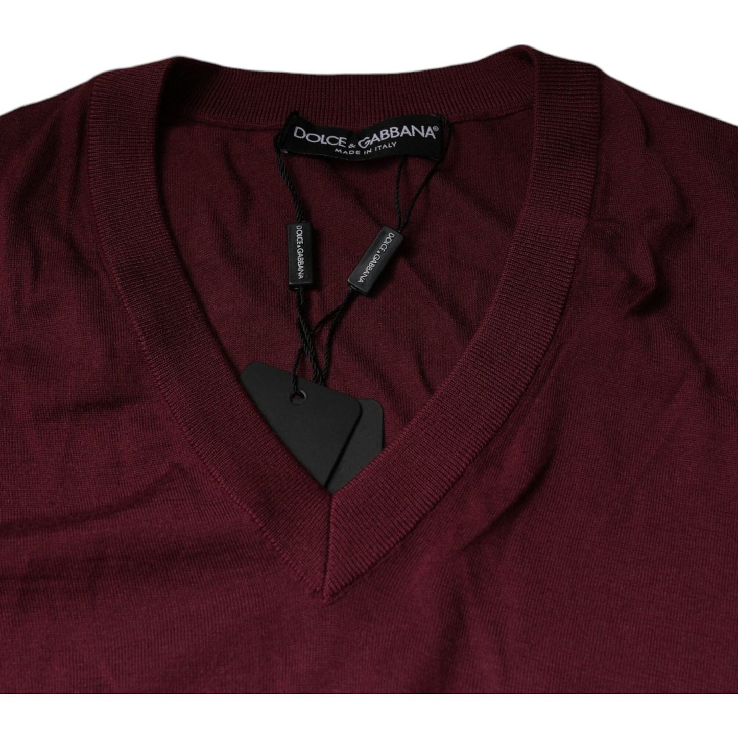 Dolce & Gabbana Maroon Cashmere V-neck Men Pullover Sweater Dolce & Gabbana Black