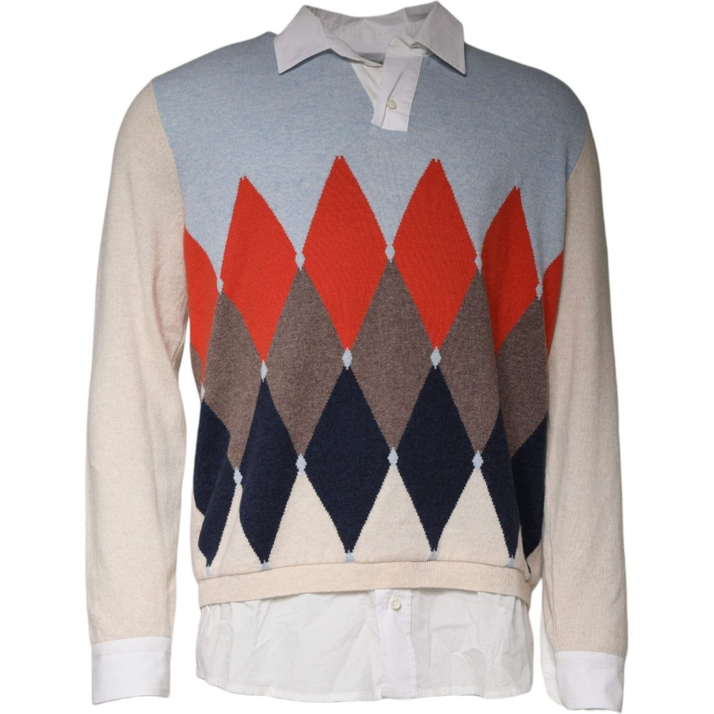Ballantyne Multicolor Patterned Collared Long Sleeves Pullover Sweater Ballantyne Gray