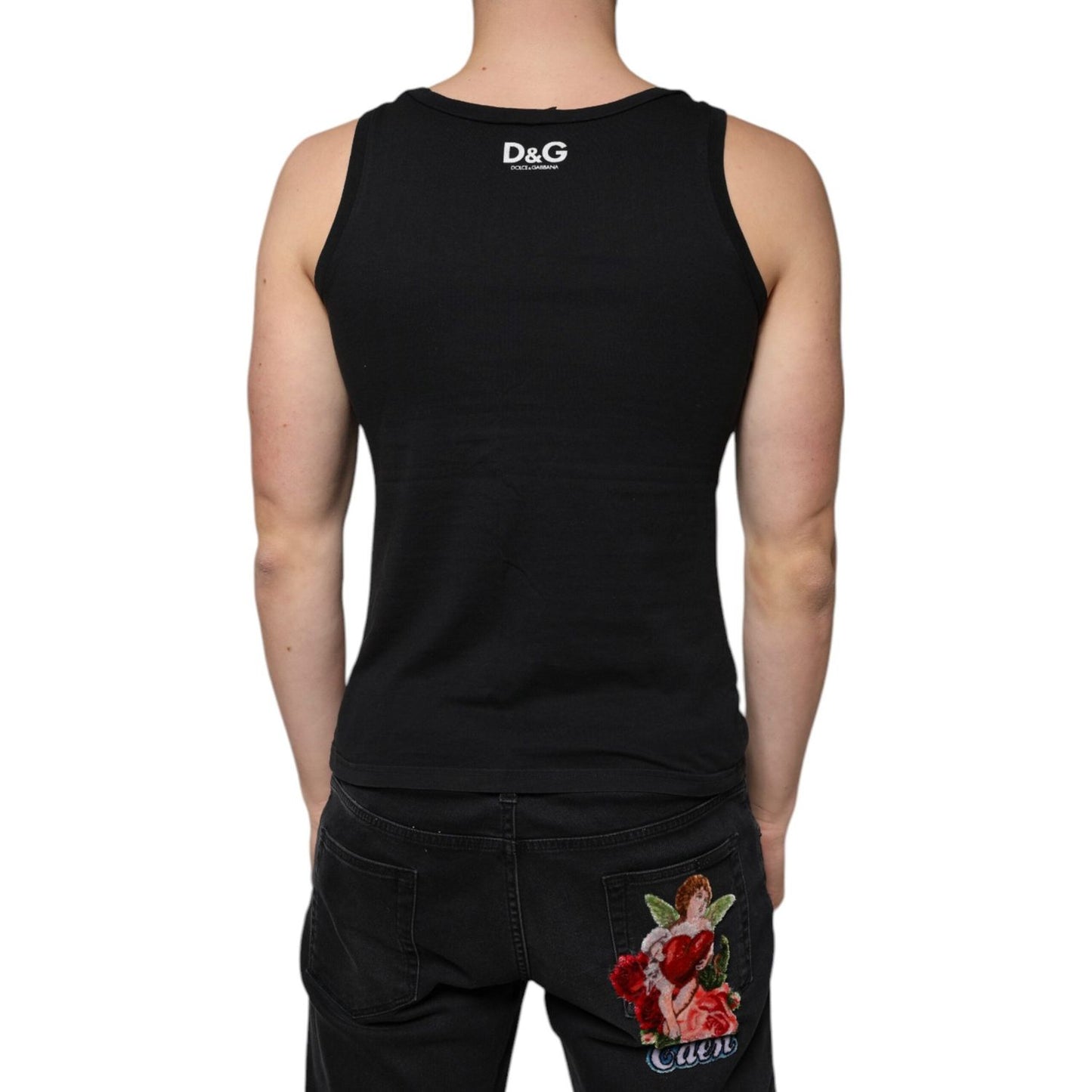 Dolce & Gabbana Black Cotton Tank Sleeveless Men T-shirt Dolce & Gabbana Rosy Brown
