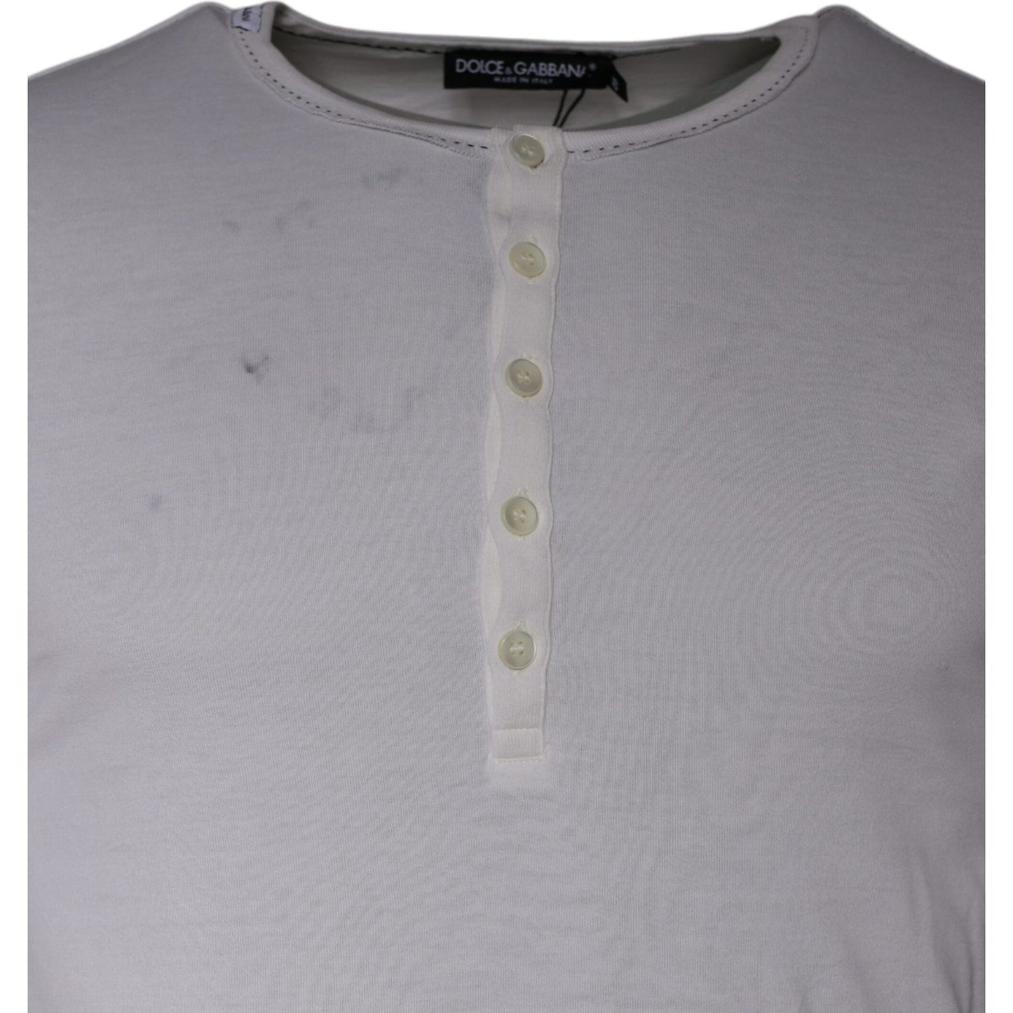 Dolce & Gabbana White Cotton Buttoned Long Sleeves T-shirt Dolce & Gabbana Dark Gray