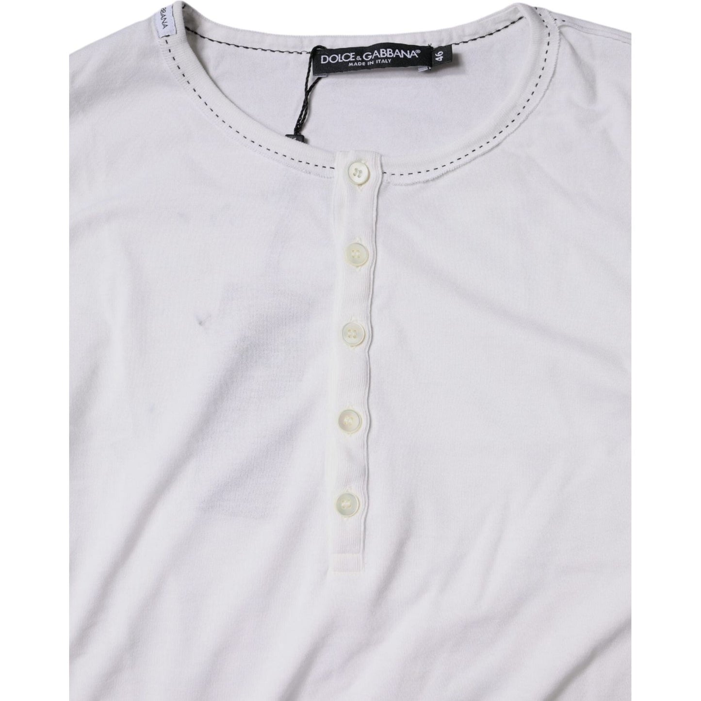 Dolce & Gabbana White Cotton Buttoned Long Sleeves T-shirt Dolce & Gabbana Light Gray
