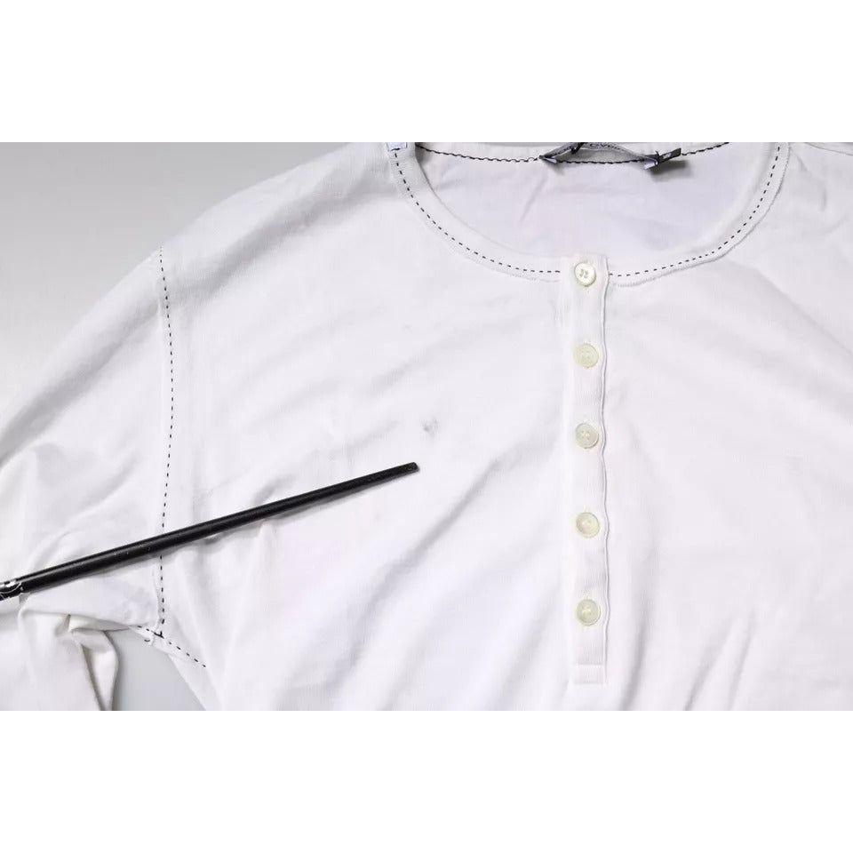 Dolce & Gabbana White Cotton Buttoned Long Sleeves T-shirt Dolce & Gabbana Lavender