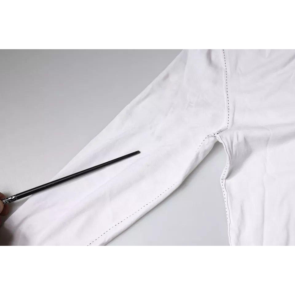 Dolce & Gabbana White Cotton Buttoned Long Sleeves T-shirt Dolce & Gabbana Light Gray