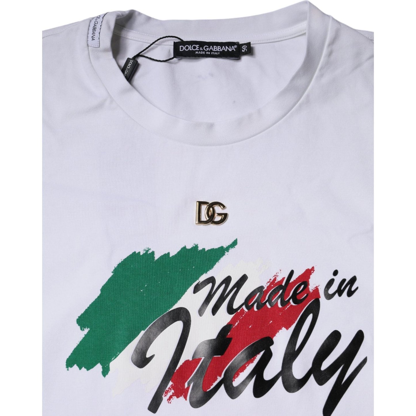 Dolce & Gabbana White Graphic Print Cotton Crew Neck T-shirt Dolce & Gabbana Light Gray