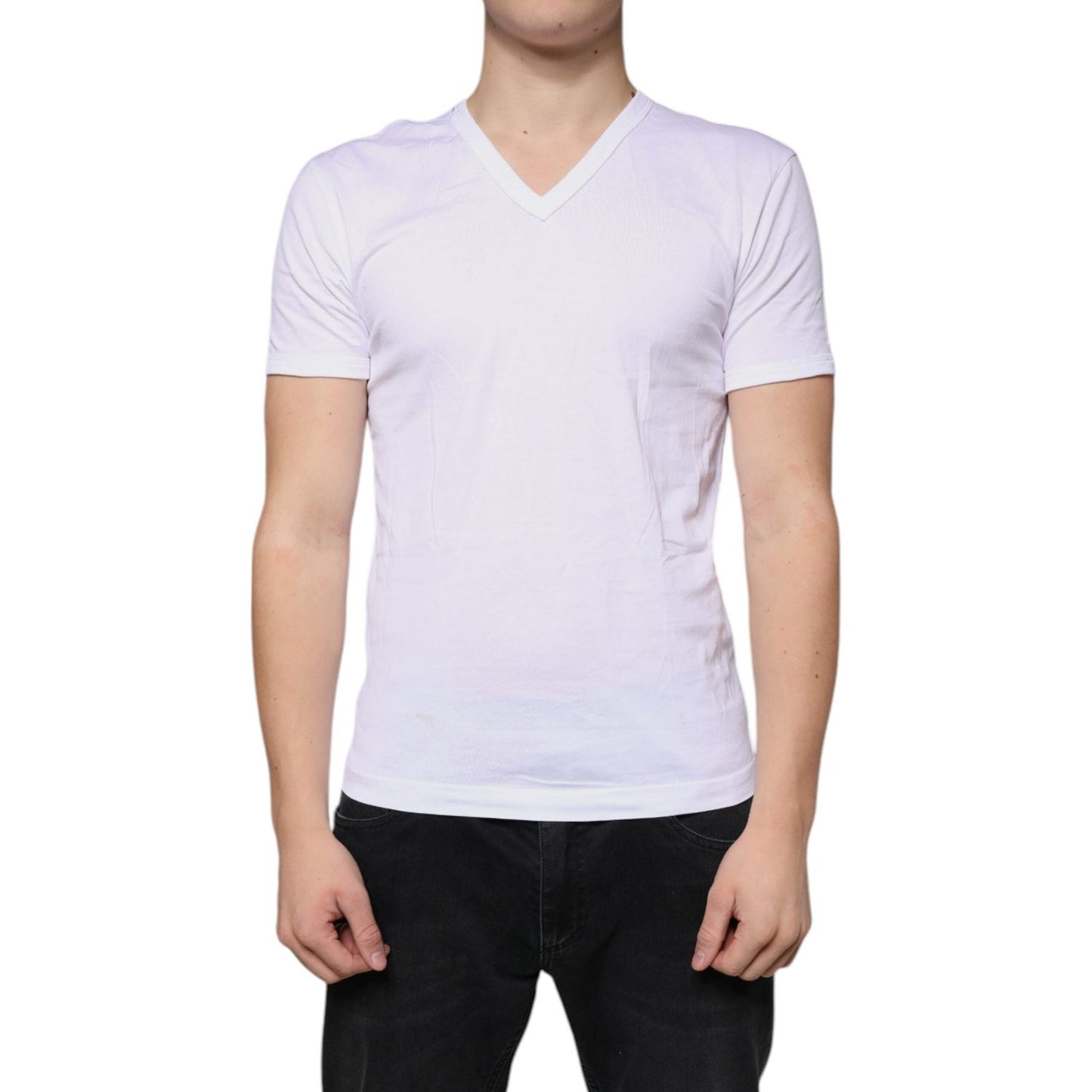 Dolce & Gabbana White Cotton V-neck Short Sleeves T-shirt Dolce & Gabbana Light Gray