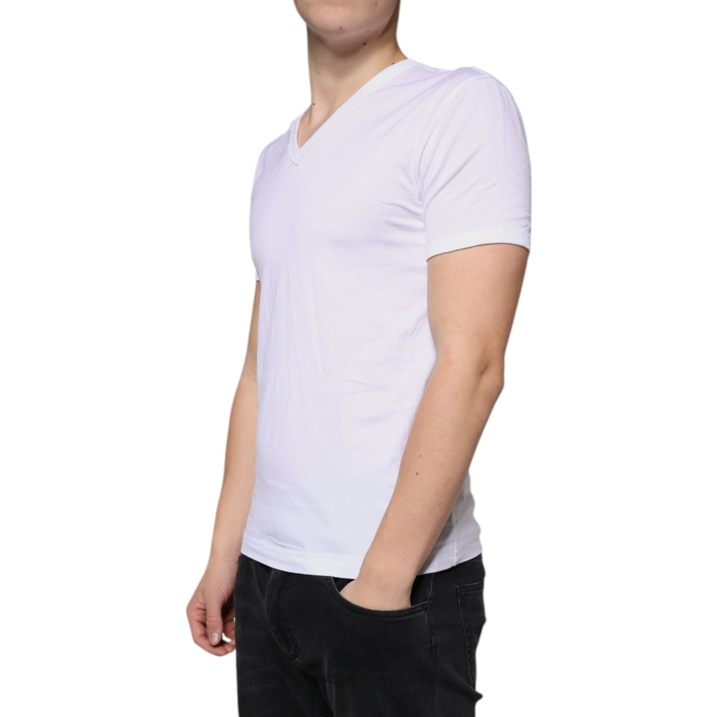 Dolce & Gabbana White Cotton V-neck Short Sleeves T-shirt Dolce & Gabbana Light Gray