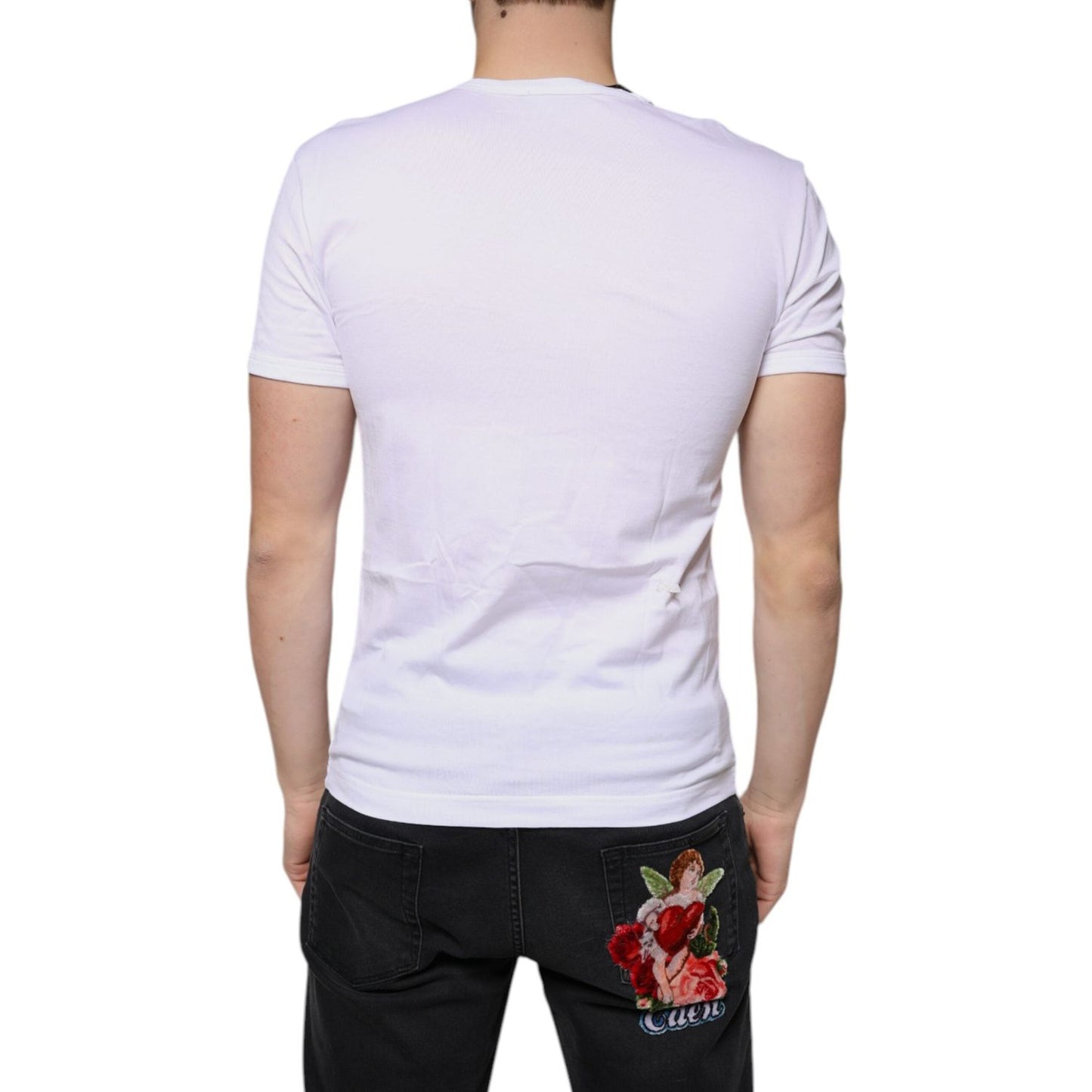 Dolce & Gabbana White Cotton V-neck Short Sleeves T-shirt Dolce & Gabbana Light Gray
