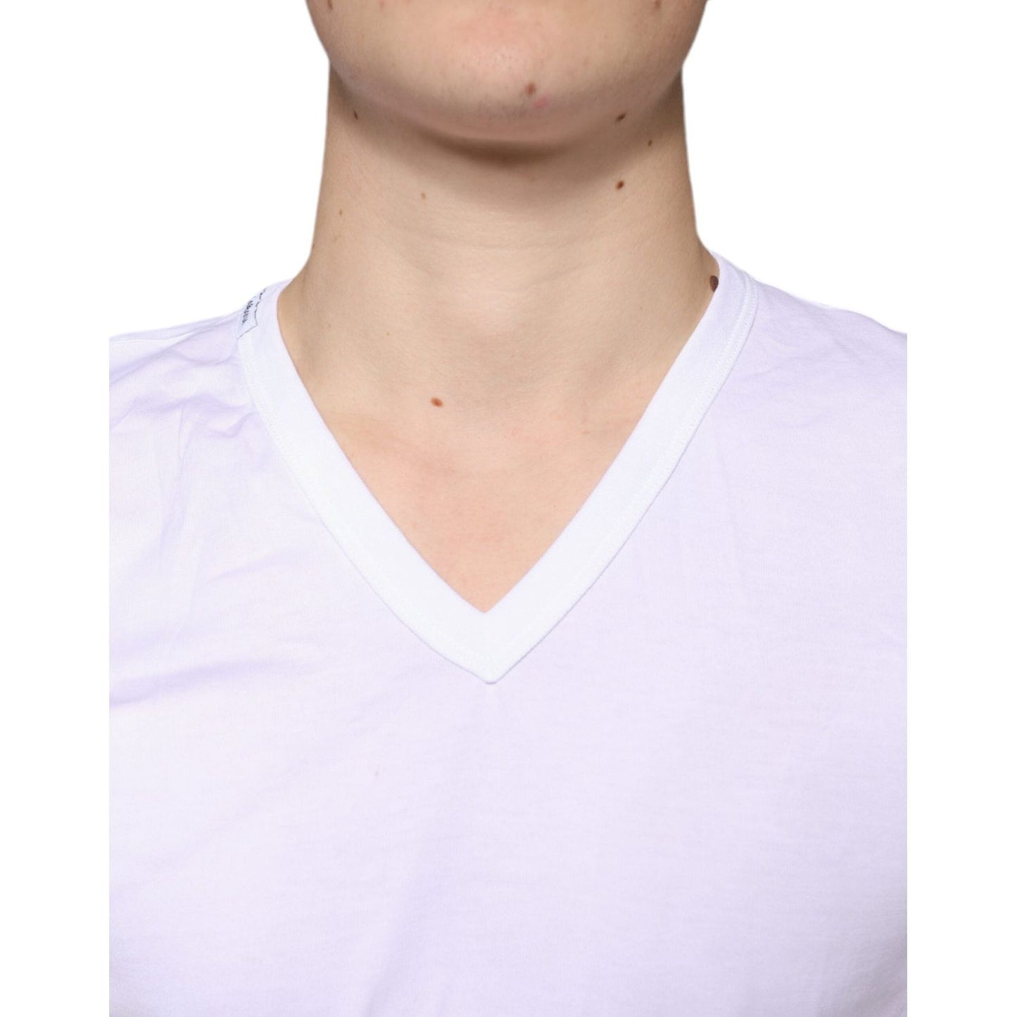Dolce & Gabbana White Cotton V-neck Short Sleeves T-shirt Dolce & Gabbana Lavender