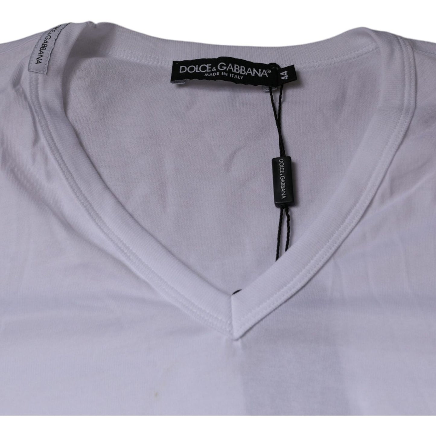 Dolce & Gabbana White Cotton V-neck Short Sleeves T-shirt Dolce & Gabbana Dark Gray