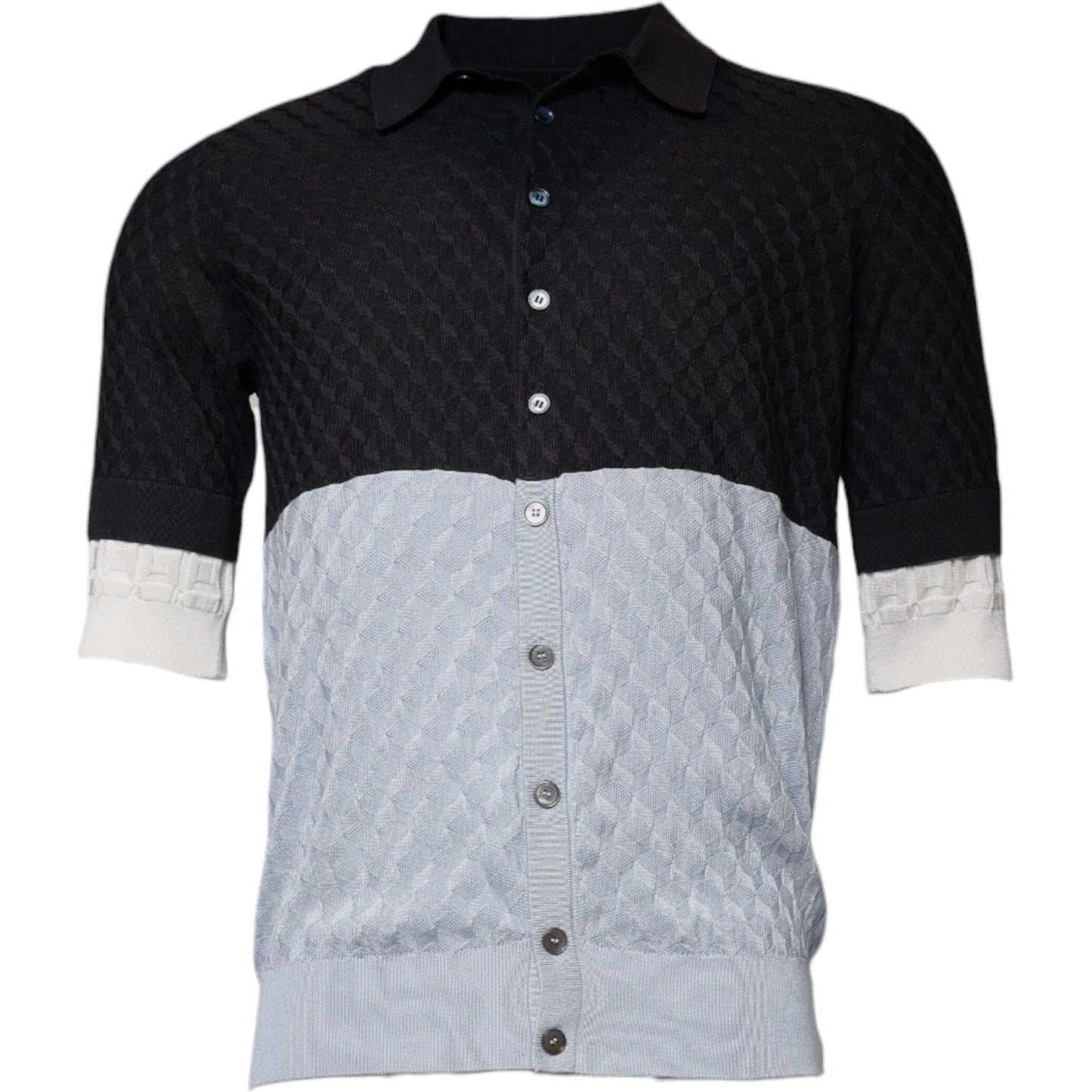 Dolce & Gabbana Multicolor Silk Button Down Collared T-shirt Dolce & Gabbana Dark Gray